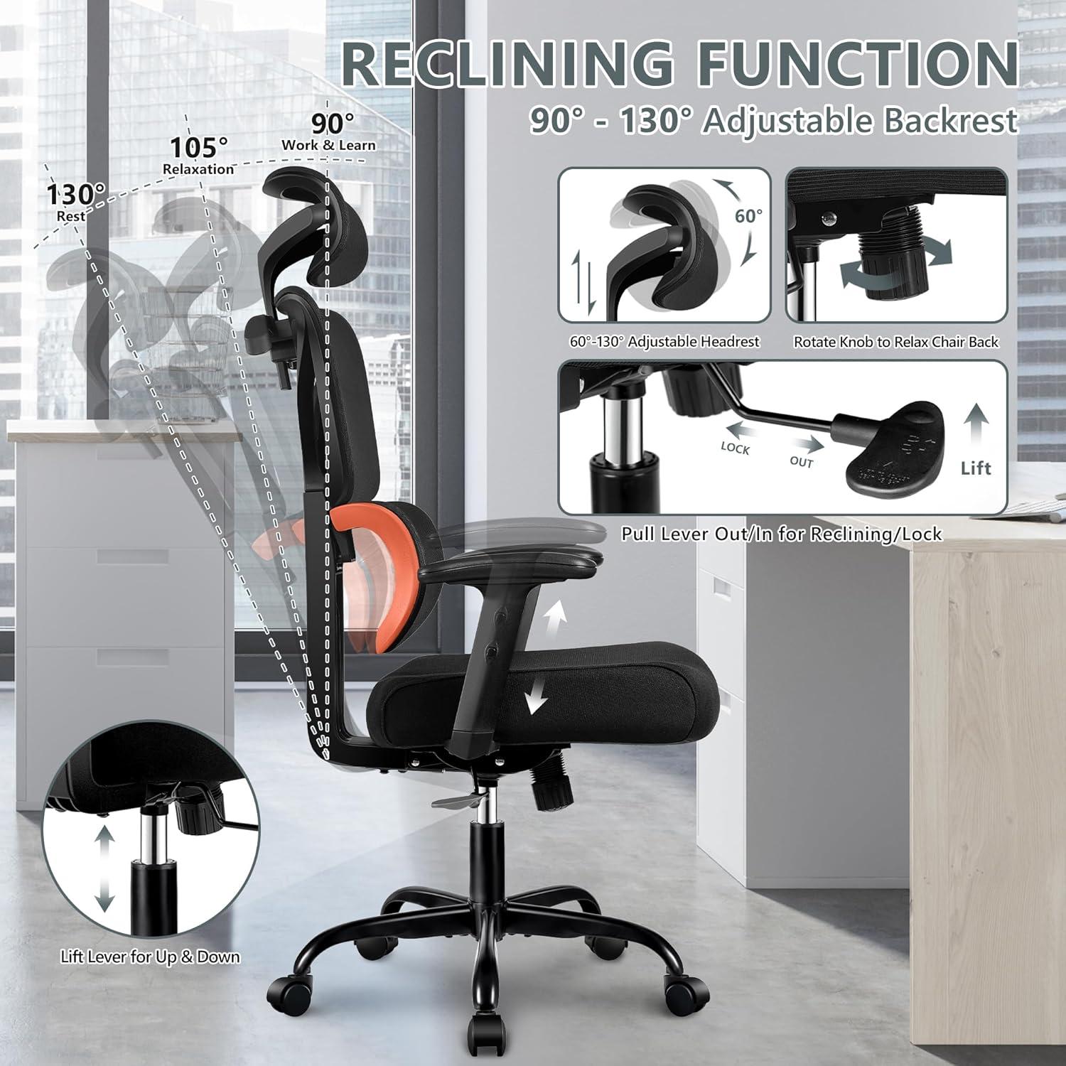 Silla de Oficina Ergonómica Winrise 999 Naranja Reclinable