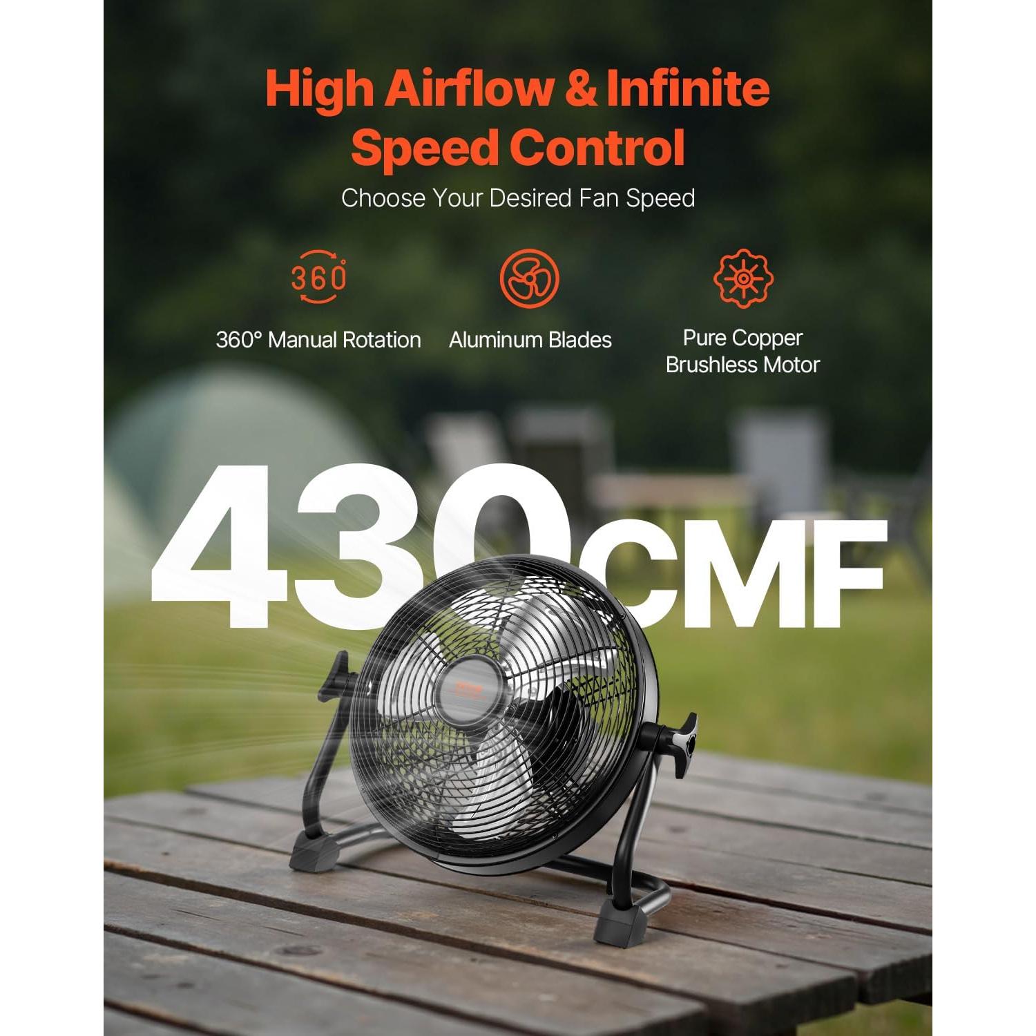 Ventilador de Piso Recargable VEVOR 10 Pulgadas Metal 12V