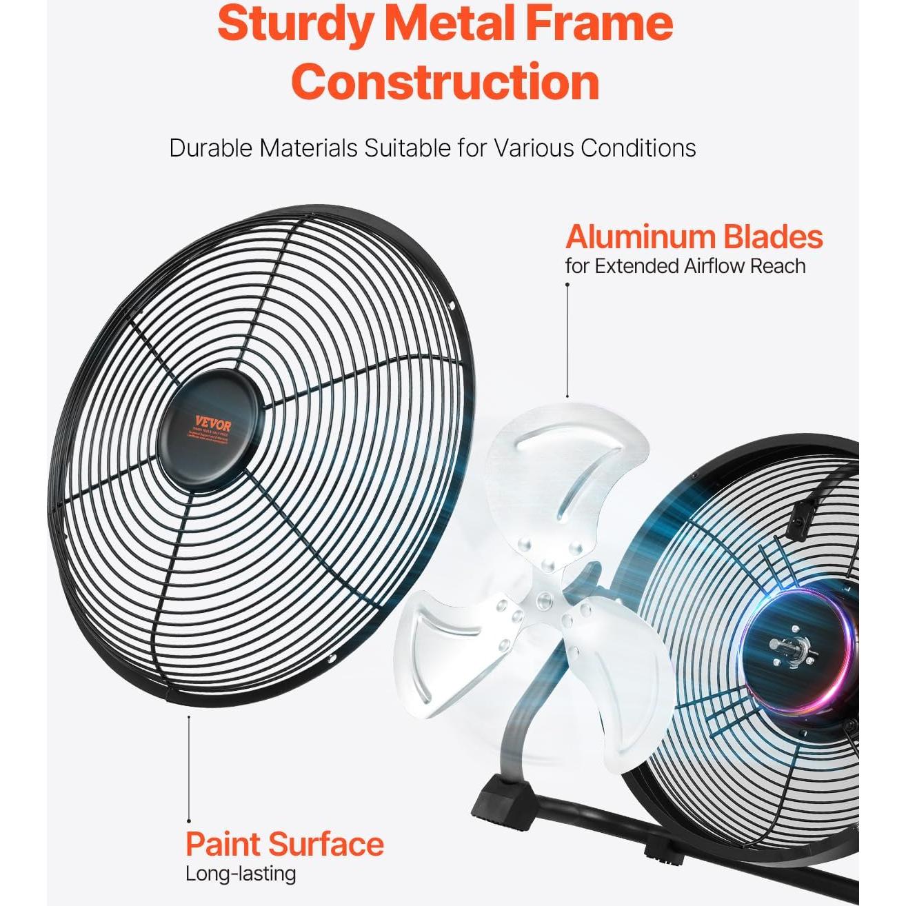 Ventilador de Piso Recargable VEVOR 10 Pulgadas Metal 12V