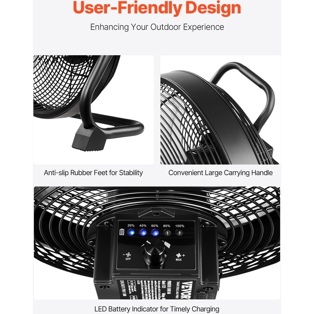 Ventilador de Piso Recargable VEVOR 10 Pulgadas Metal 12V