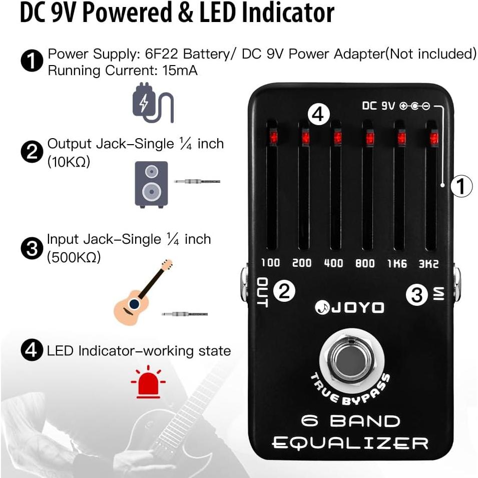 Pedal Ecualizador JOYO JF-11 de 6 Bandas para Guitarra