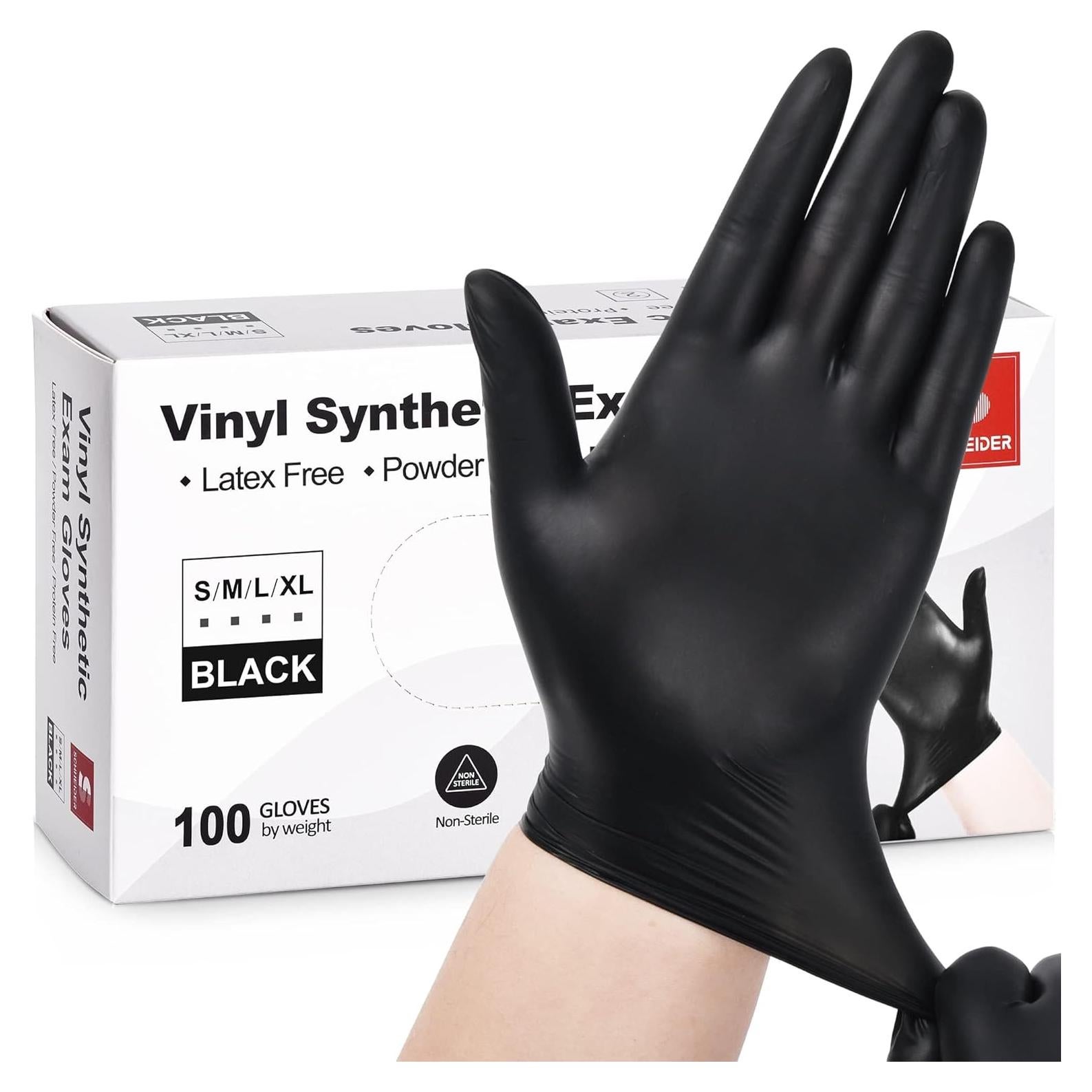 Guantes Desechables de Vinilo Schneider 4 Mil Negros - 100 Unidades