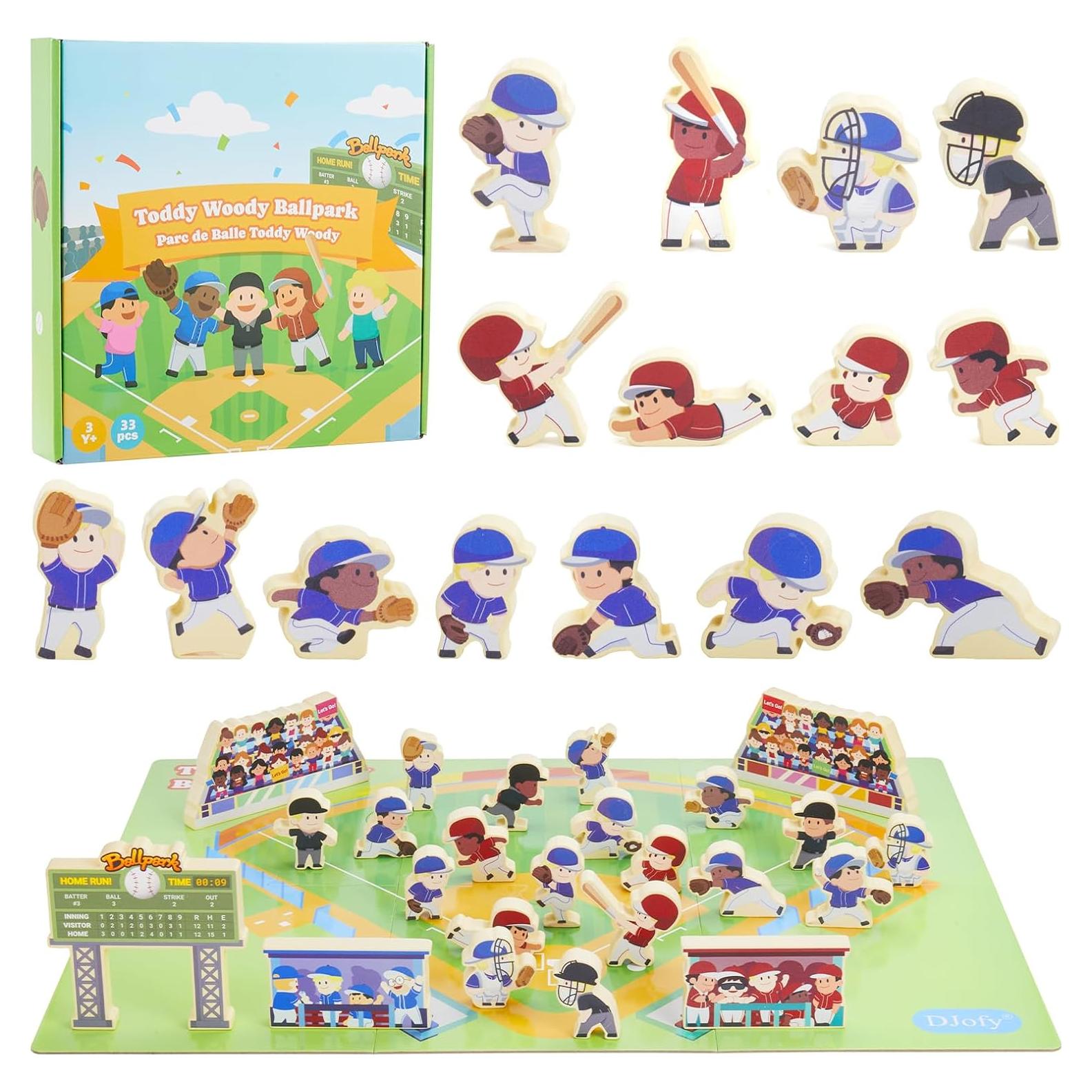 Juego de Bloques de Béisbol Toddy Woody - 16 Figuras de Madera