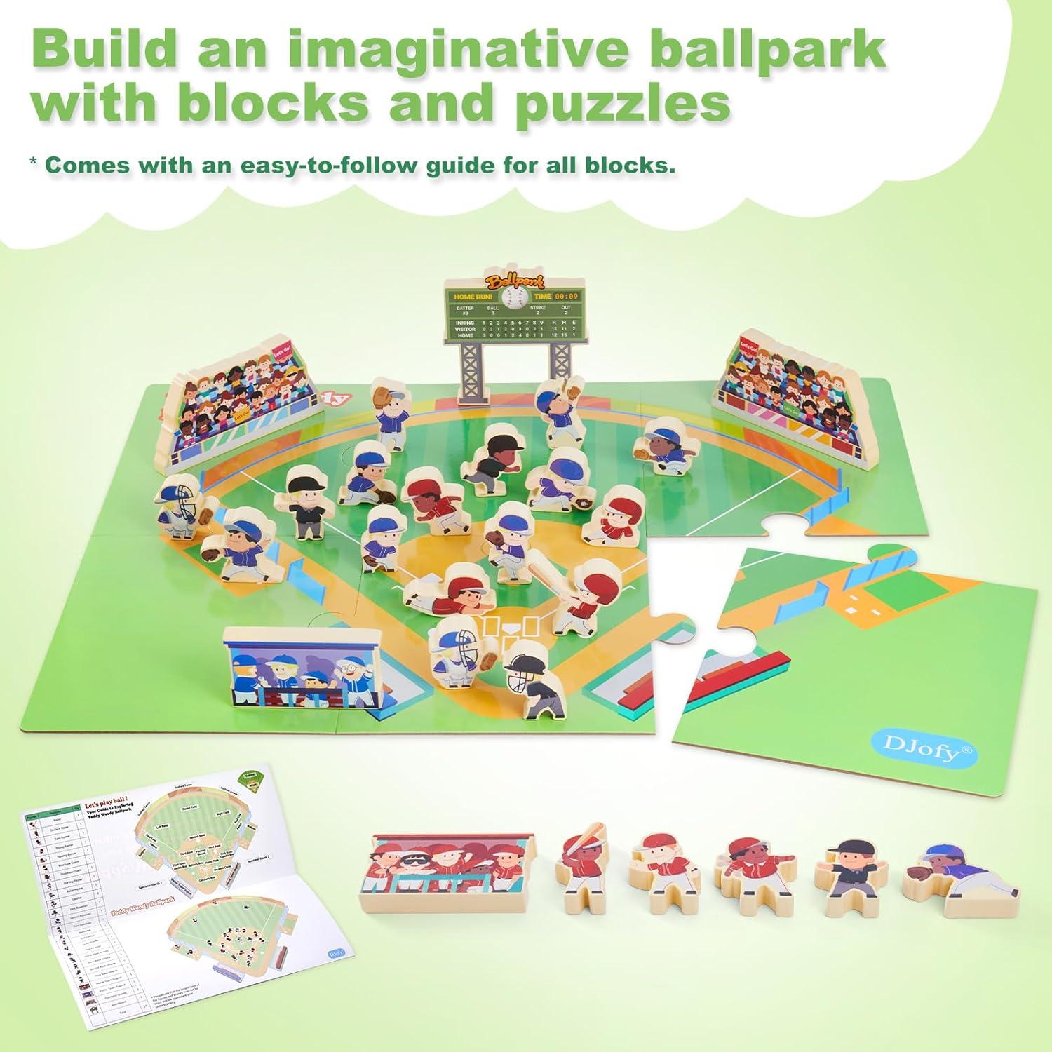 Juego de Bloques de Béisbol Toddy Woody - 16 Figuras de Madera