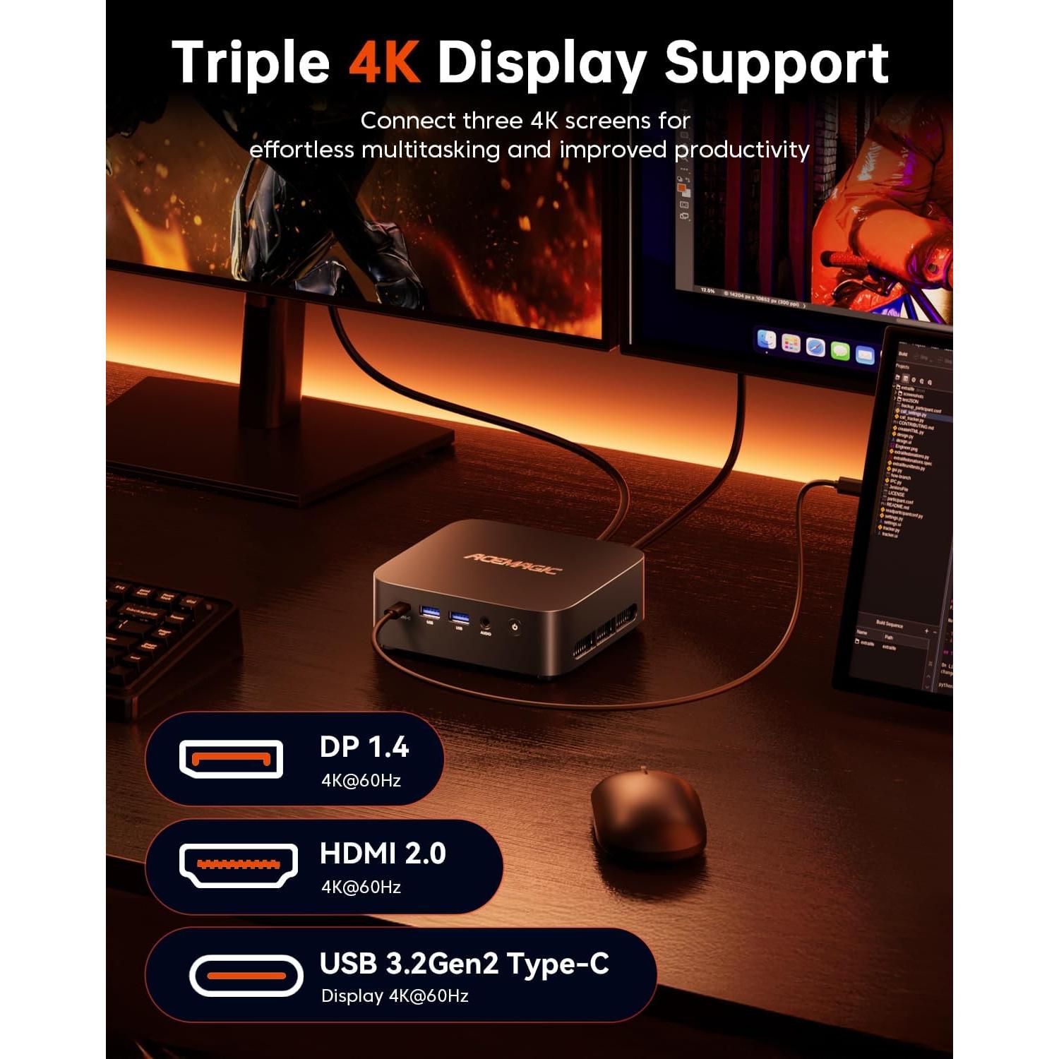 Mini PC ACEMAGICIAN Ryzen 5 7430U 32GB 512GB 4K Triple Pantalla