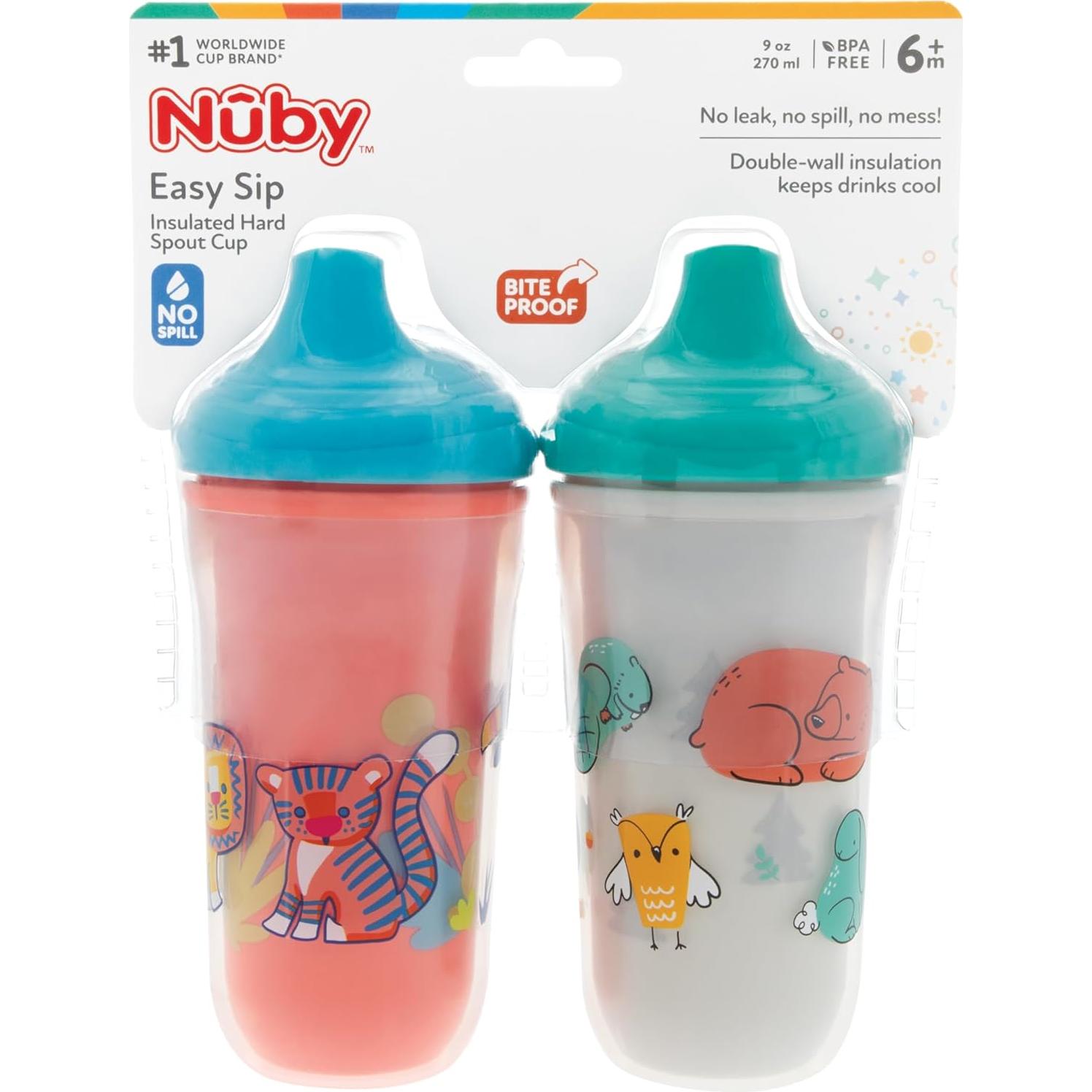 Taza Aislada No-Spill Nuby 266 ml Pico Duro 2 Cuentas