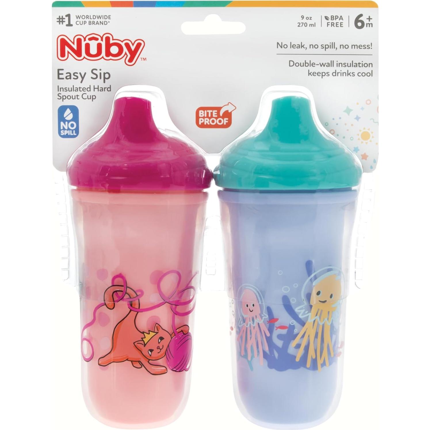 Taza Aislada No-Spill Nuby 266 ml Pico Duro 2 Cuentas