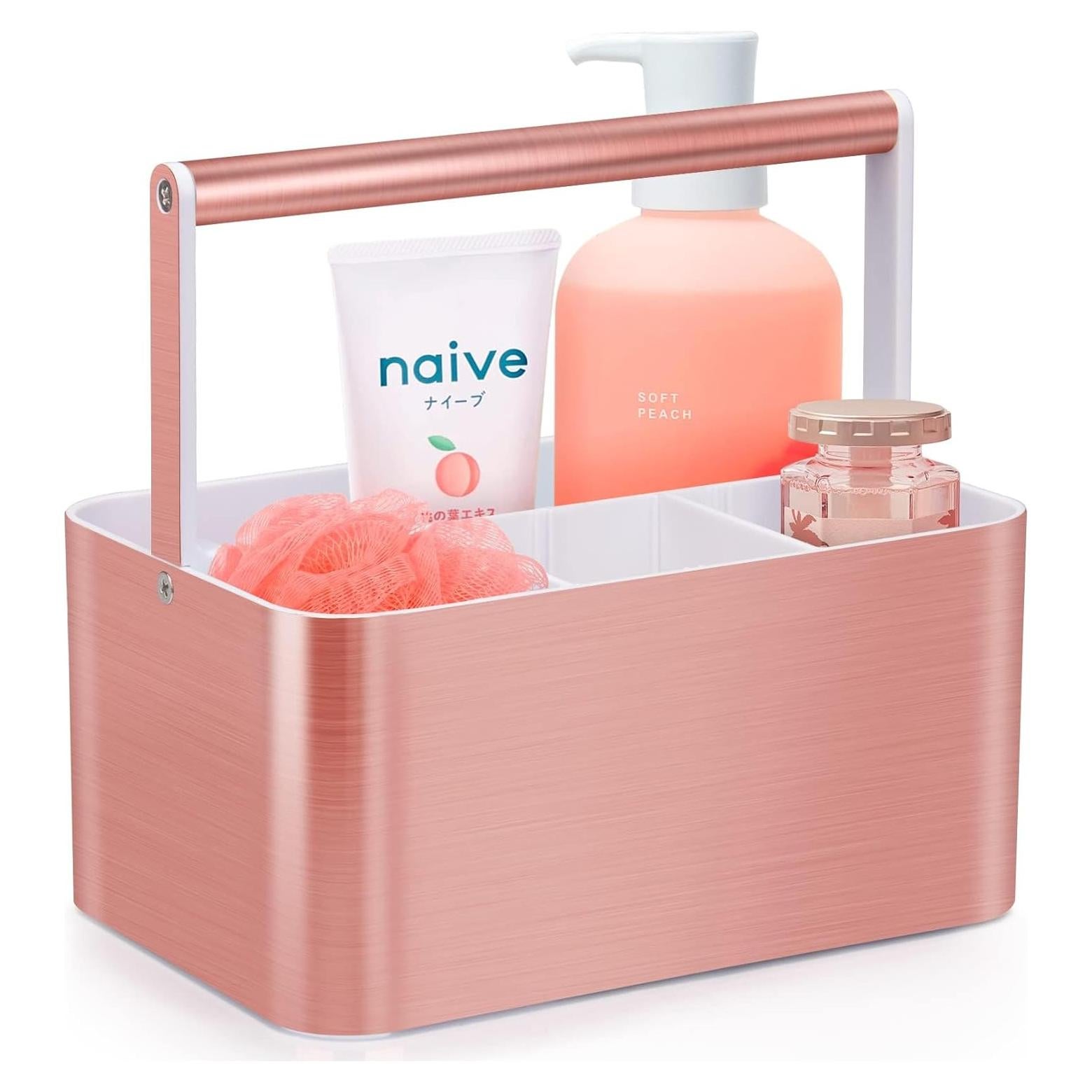 Cesta de Ducha Portátil BYUNER Oro Rosa con Divisores Ajustables