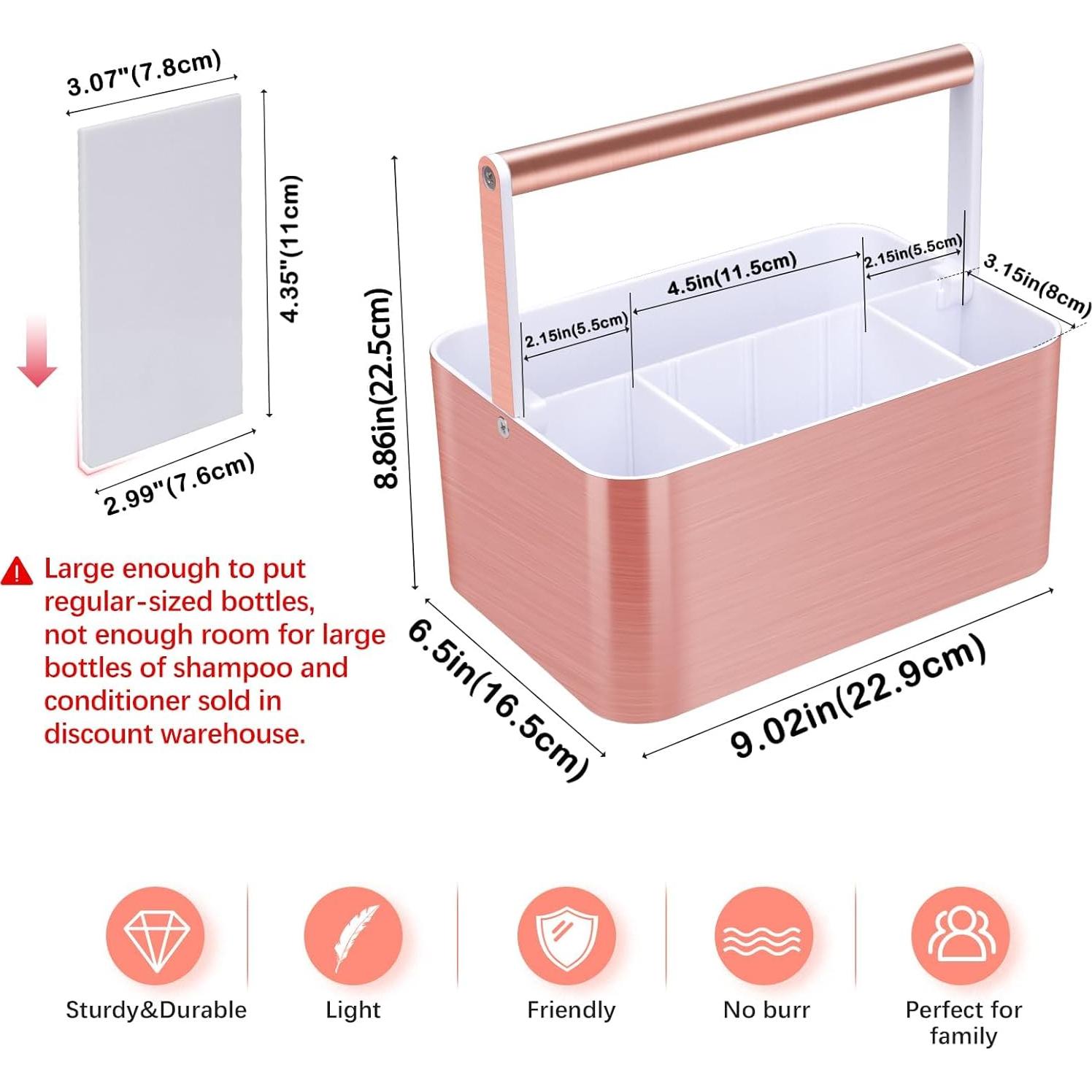 Cesta de Ducha Portátil BYUNER Oro Rosa con Divisores Ajustables