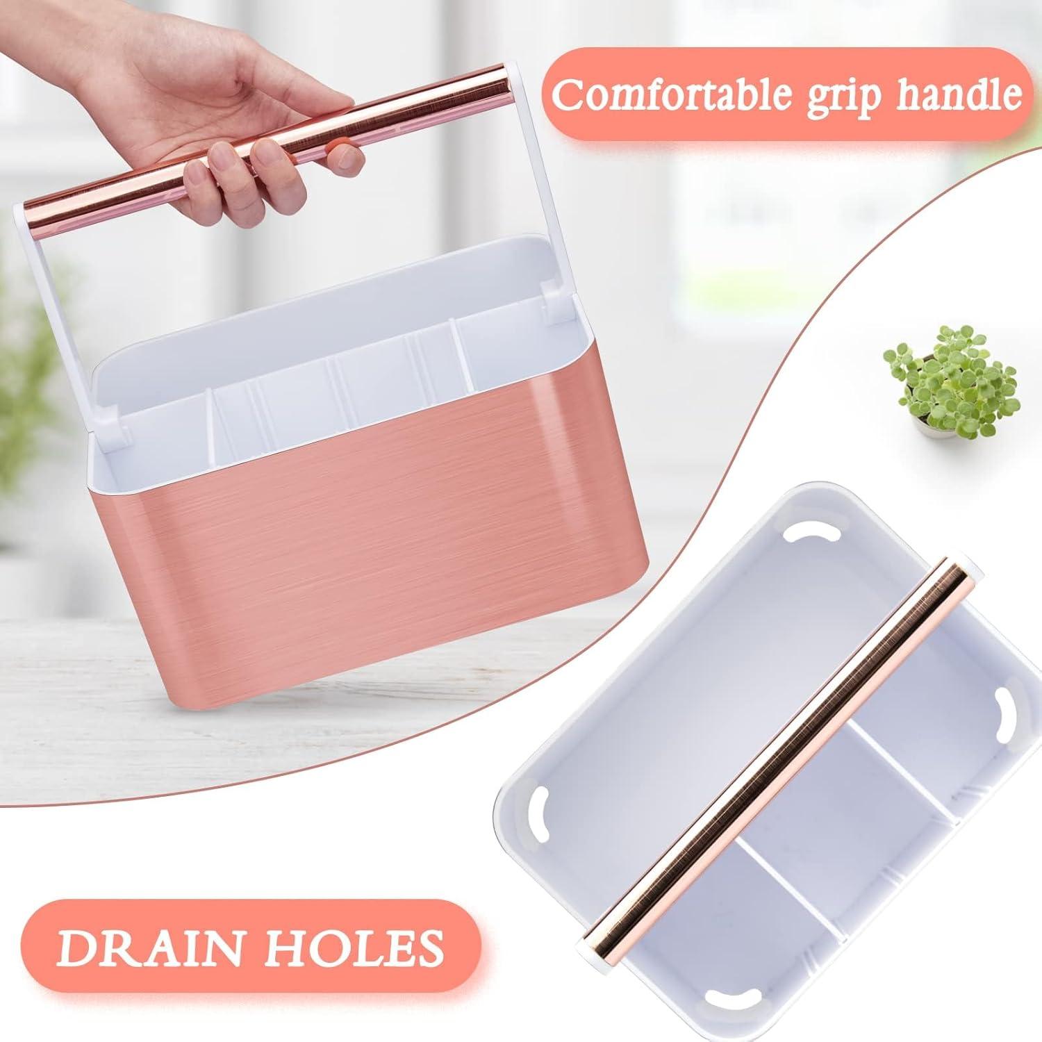 Cesta de Ducha Portátil BYUNER Oro Rosa con Divisores Ajustables