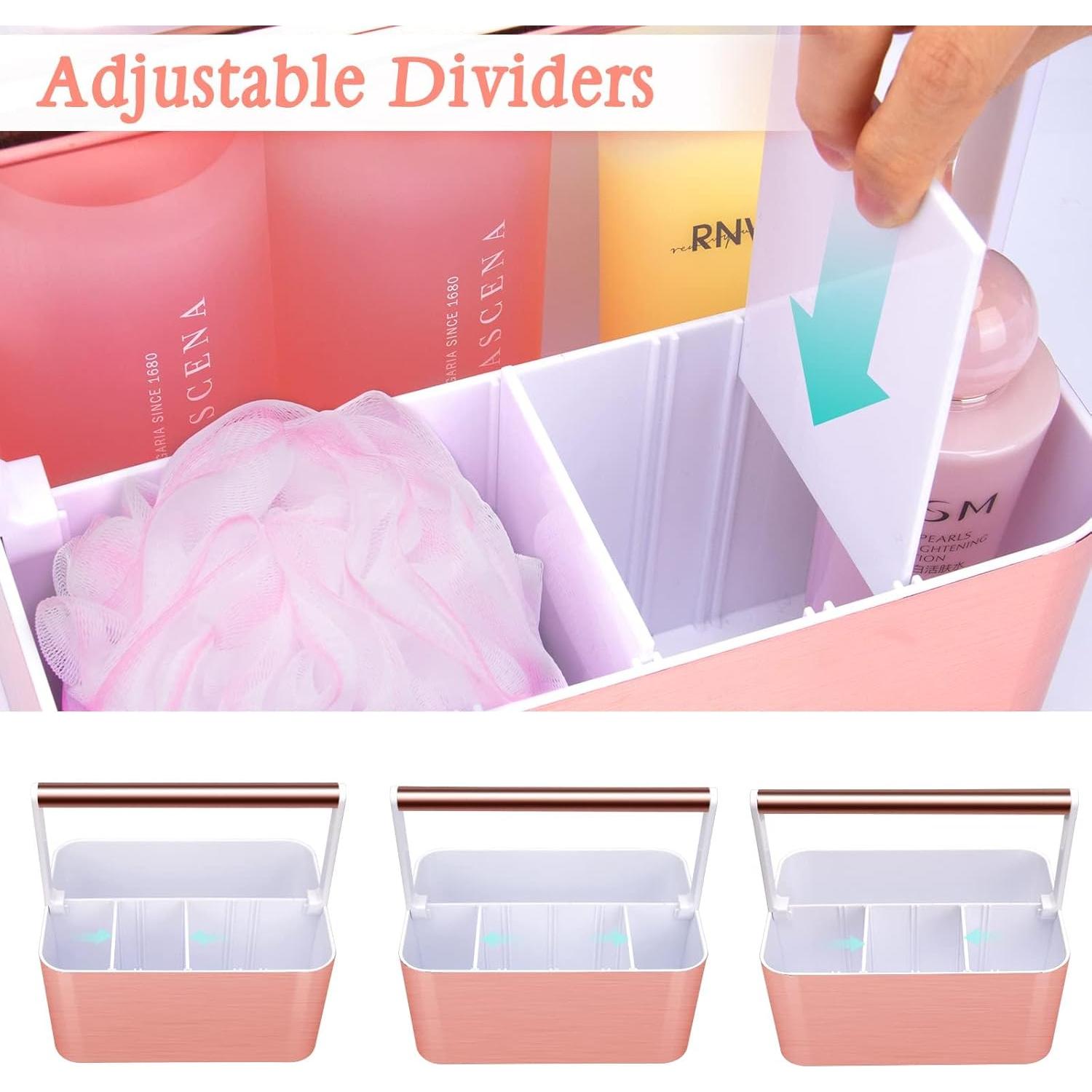 Cesta de Ducha Portátil BYUNER Oro Rosa con Divisores Ajustables