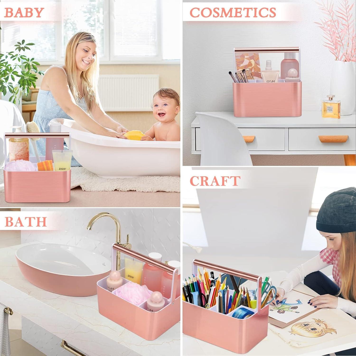 Cesta de Ducha Portátil BYUNER Oro Rosa con Divisores Ajustables