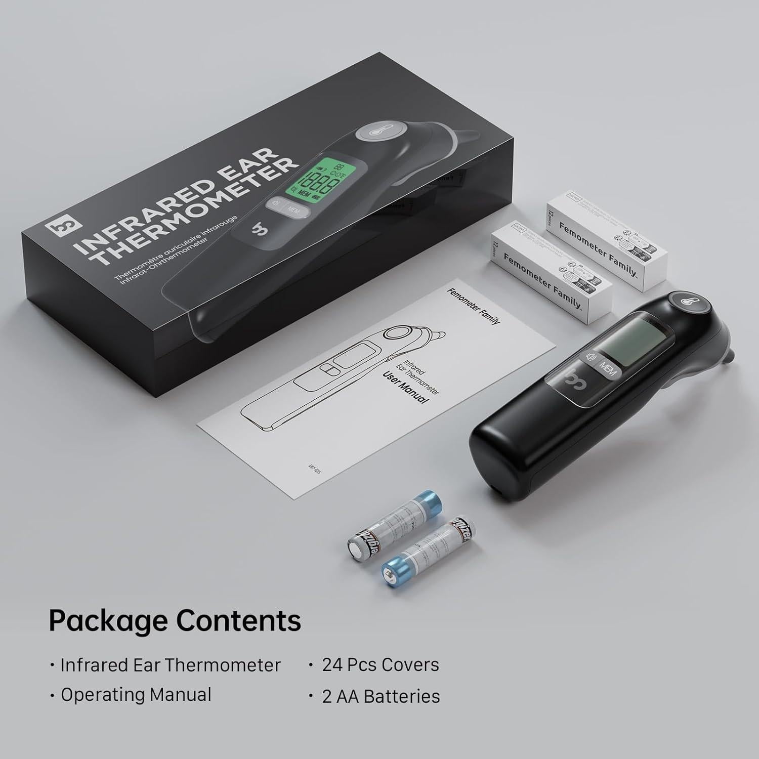 Termómetro de oído Femometer Family LCD Negro, 1s, 30 memorias