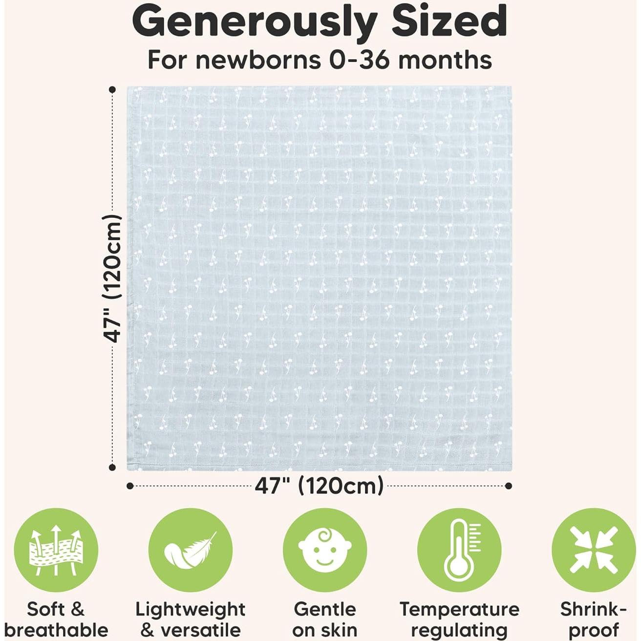 Paquete de 4 mantas de muselina orgánica KeaBabies Bloom