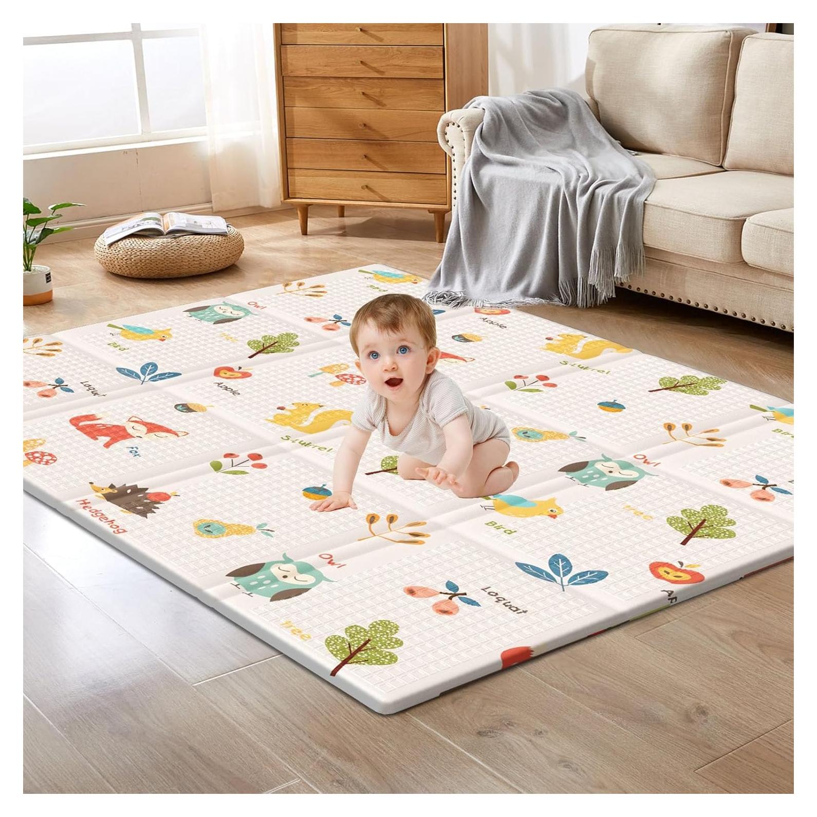 Alfombra de Juego para Bebés 127x127 cm Beige Antideslizante
