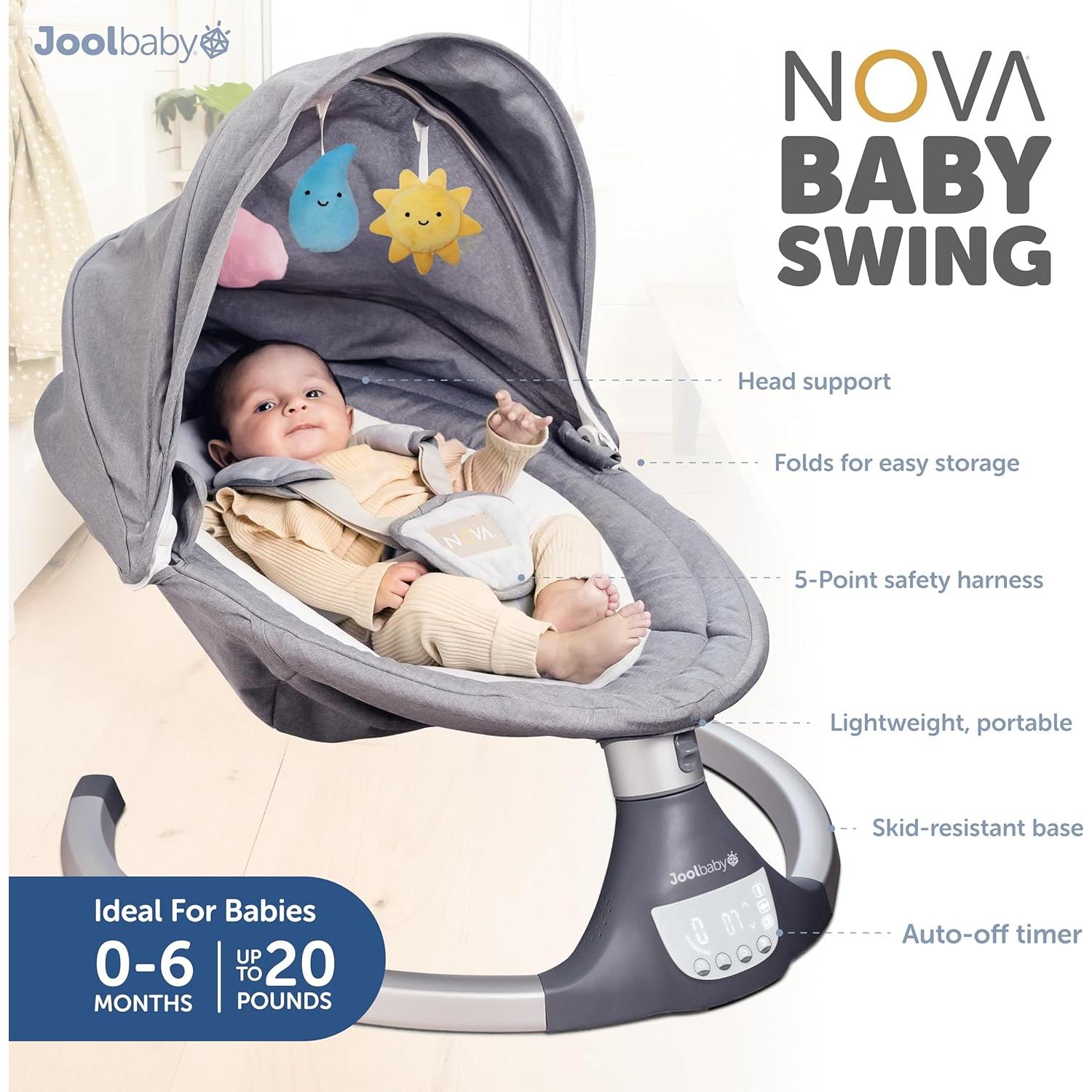 Balanceo Infantil Motorizado Jool Baby Nova Gris - Bluetooth, 10 Melodías