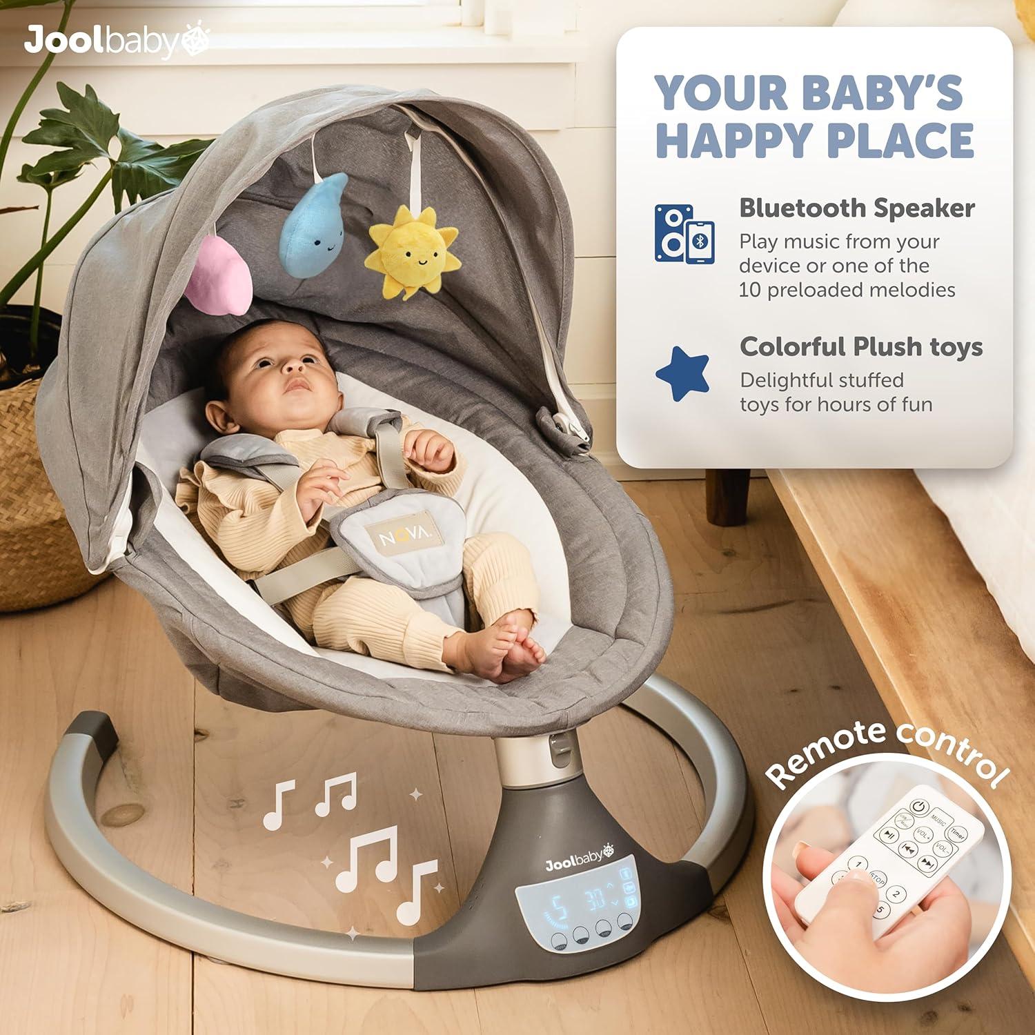 Balanceo Infantil Motorizado Jool Baby Nova Gris - Bluetooth, 10 Melodías
