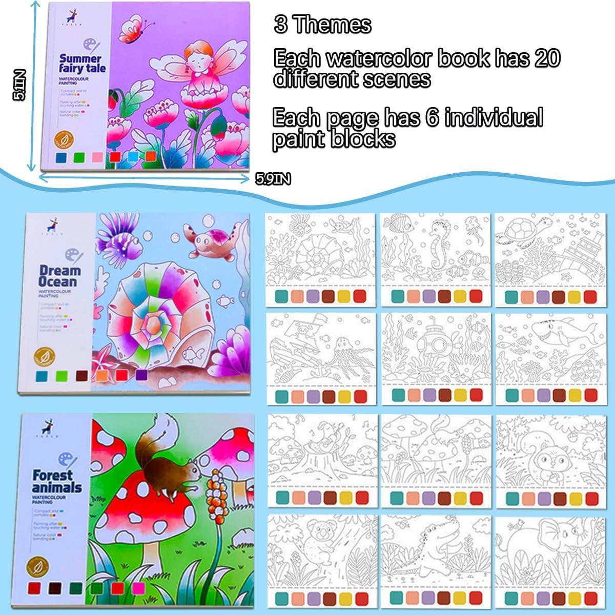 Set de Pintura Acuarela JUNQIU para Niños 4-8 Años - 3 Temas
