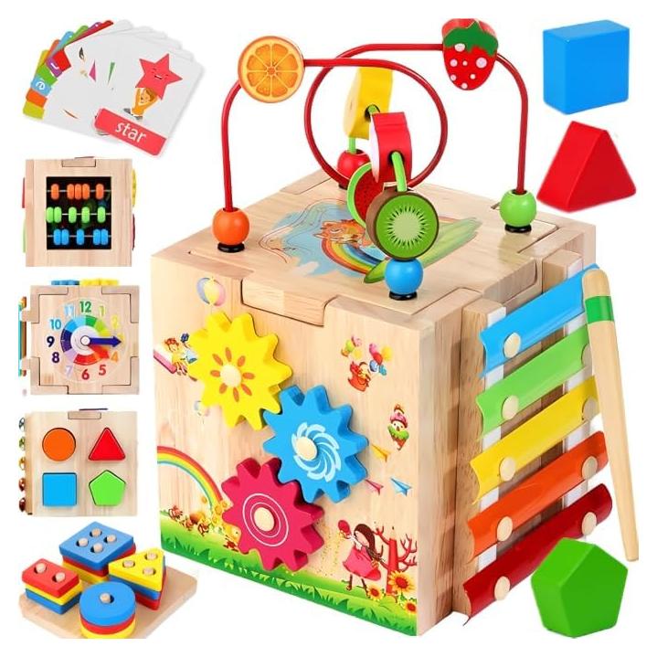Cubo de Actividad de Madera 8 en 1 Batlofty - Juguete Educativo