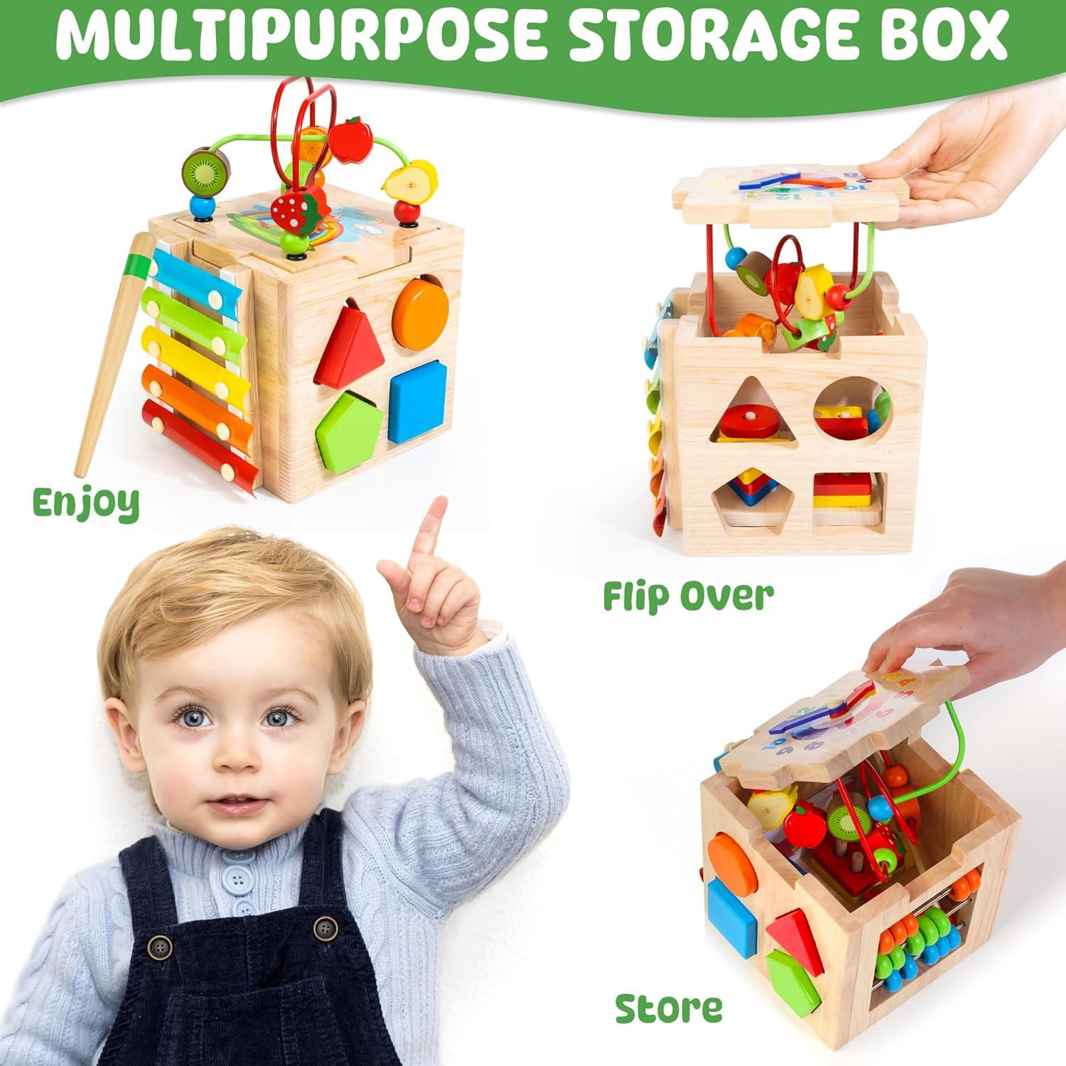 Cubo de Actividad de Madera 8 en 1 Batlofty - Juguete Educativo