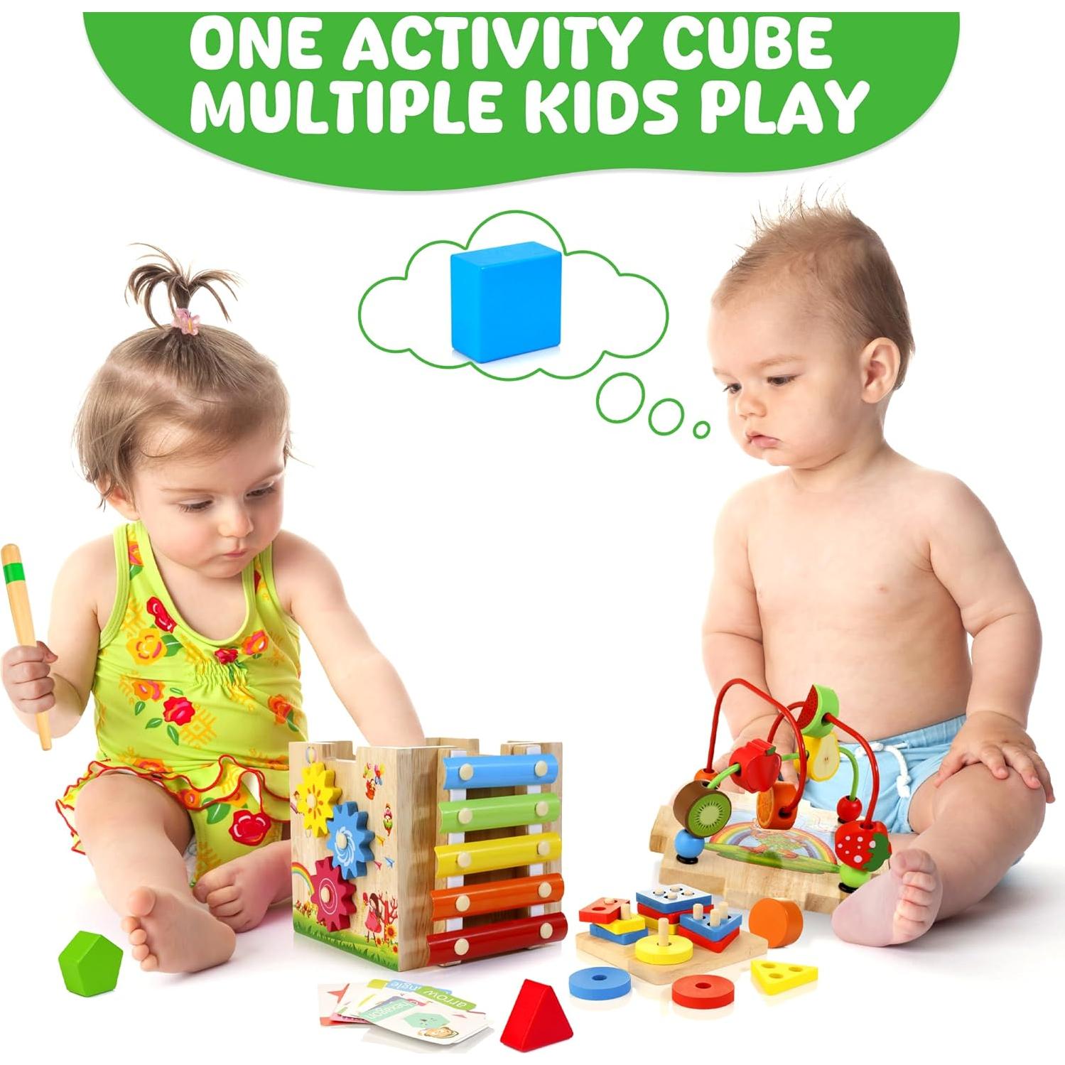 Cubo de Actividad de Madera 8 en 1 Batlofty - Juguete Educativo