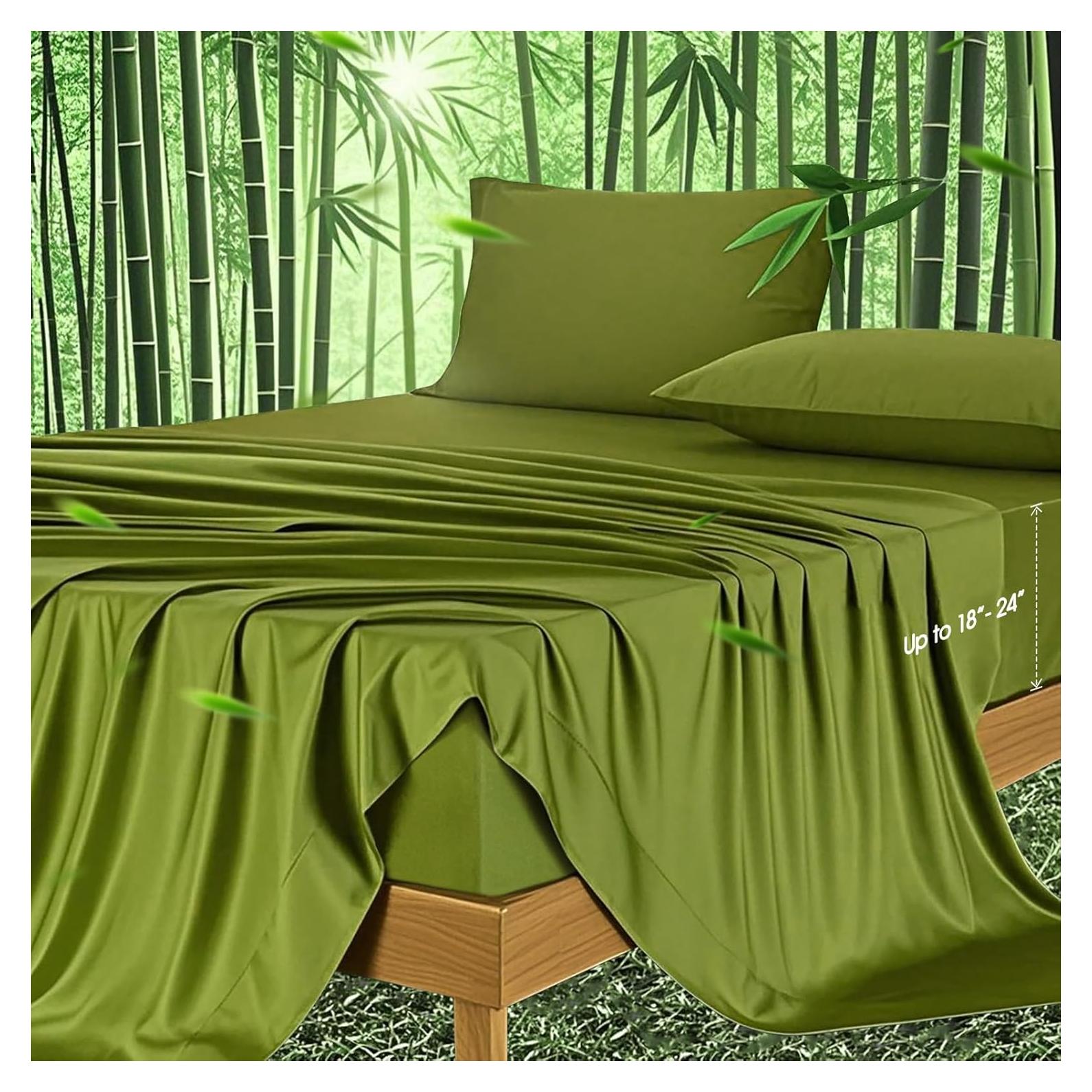 Sábanas de bolsillo profundo Ivellow Queen 400 hilos rayón bambú