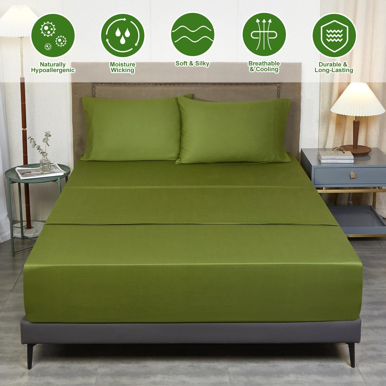 Sábanas de bolsillo profundo Ivellow Queen 400 hilos rayón bambú