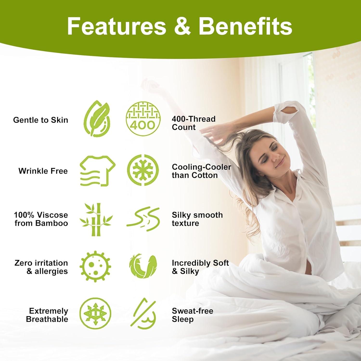 Sábanas de bolsillo profundo Ivellow Queen 400 hilos rayón bambú