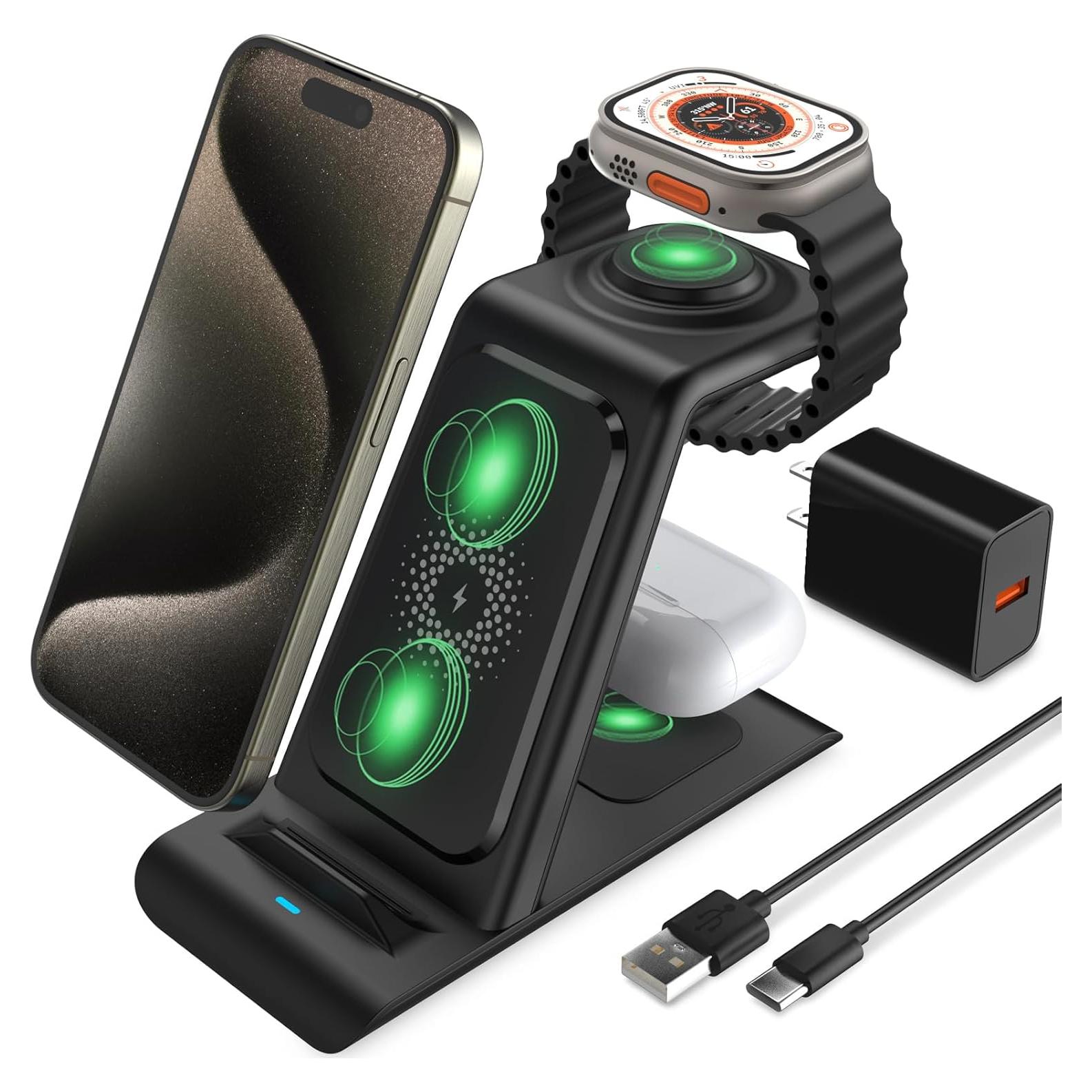 HATALKIN Estación de Carga Inalámbrica 3 en 1 para Apple