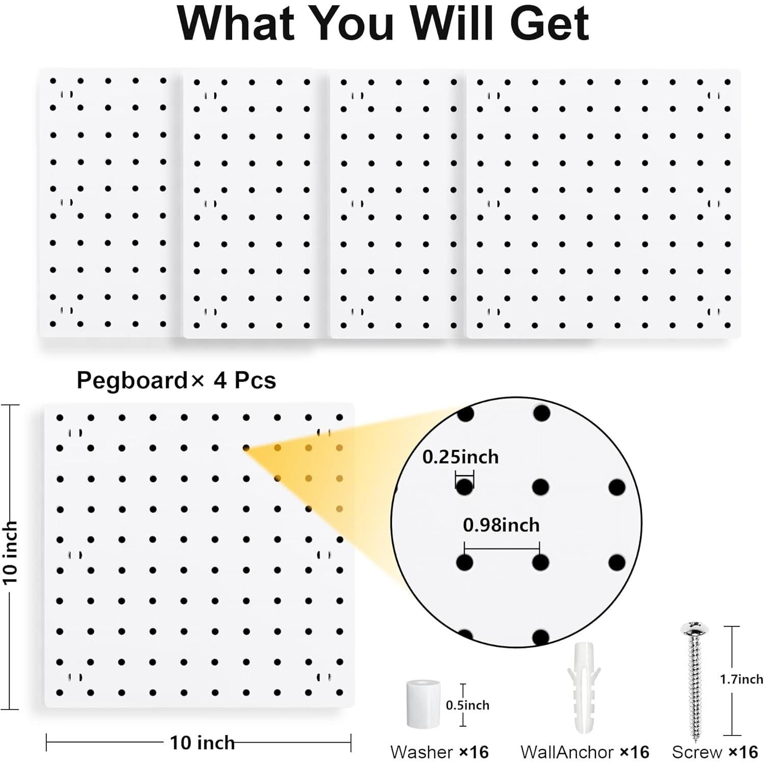 4 Piezas Tablero de Clavos LANSI ABS Blanco 25.4x25.4 cm