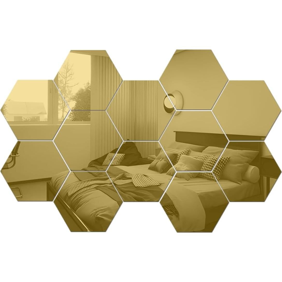 Espejos Adhesivos Hexagonales MCLEULLA 12 Pcs 10 cm Oro
