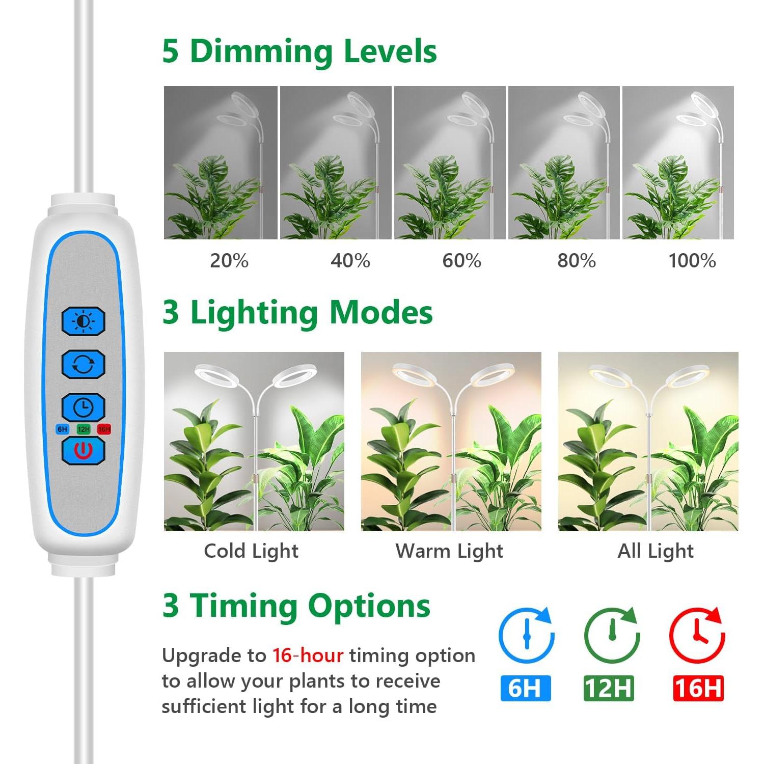 Luz de Cultivo LED Aumtrly 2 Cabezas 68" para Plantas