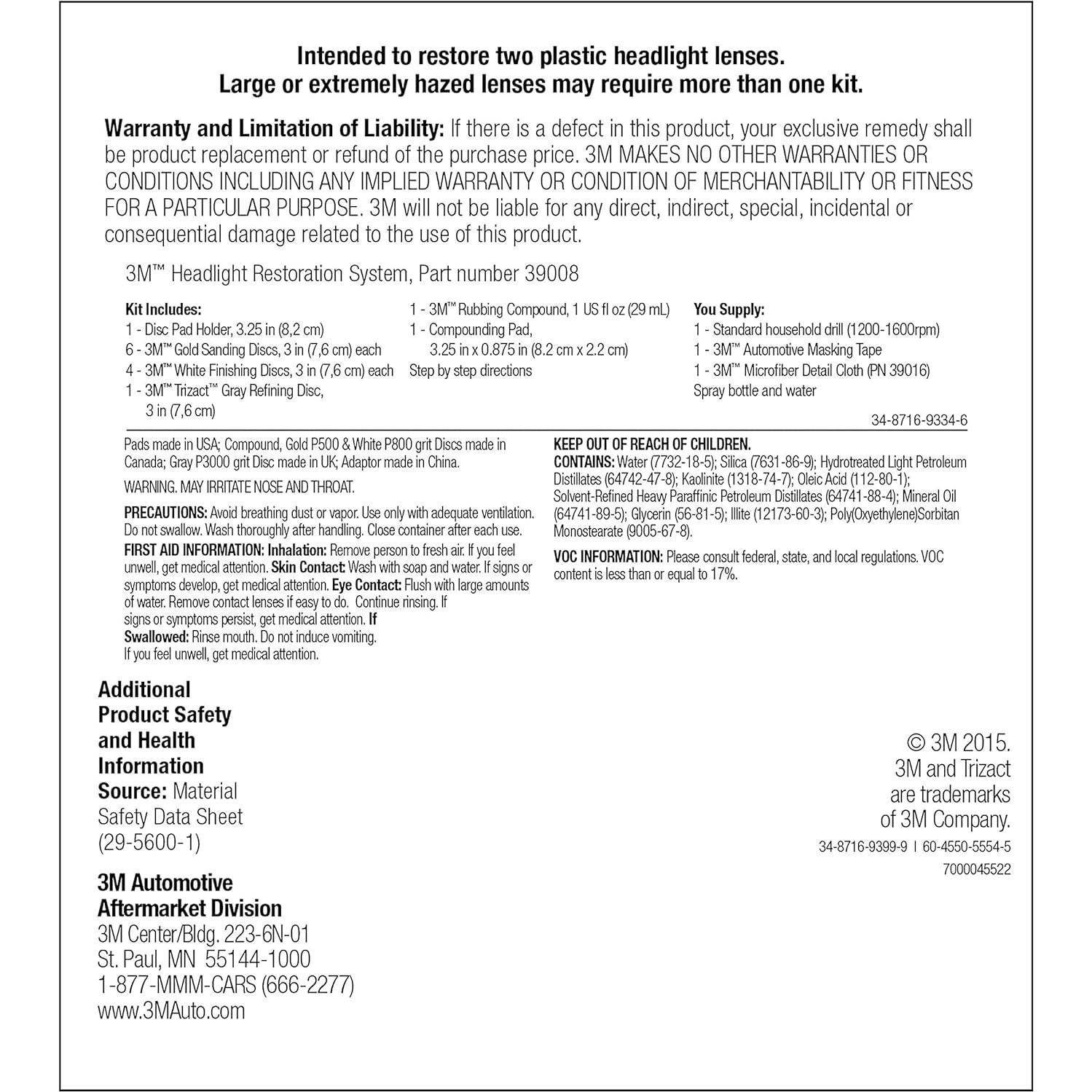 Kit de Restauración de Lentes de Faros 3M 39008 - 4 Piezas