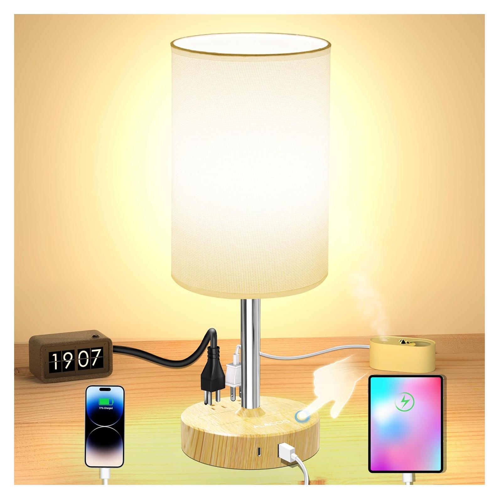 Lámpara de Mesa Táctil ALACOO con Carga USB y 3 Niveles