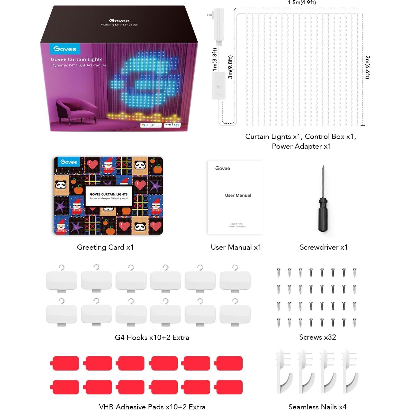 Luces de Cortina LED Govee 1.5x2m RGBIC IP65 para Decoración
