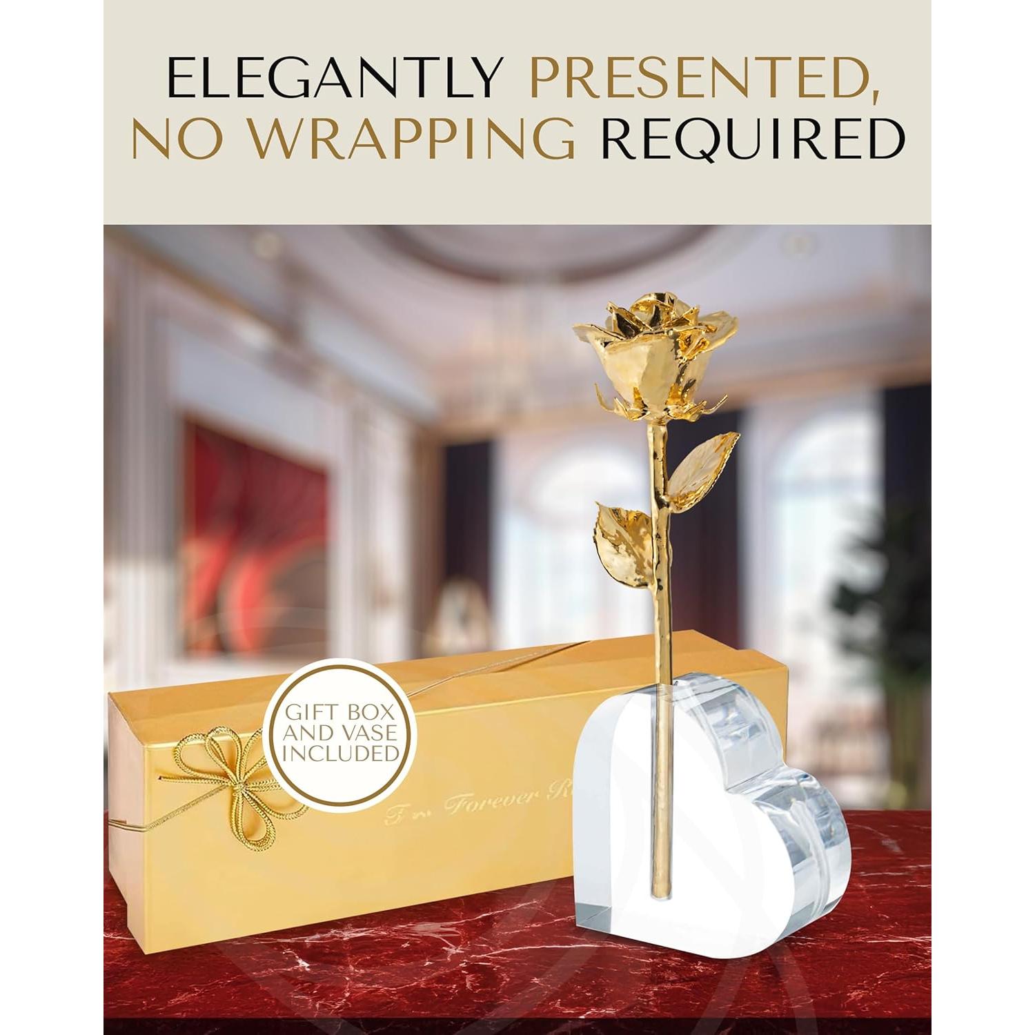 Rosa Eterna 24K Baño de Oro Rosa Real en Jarrón Corazón