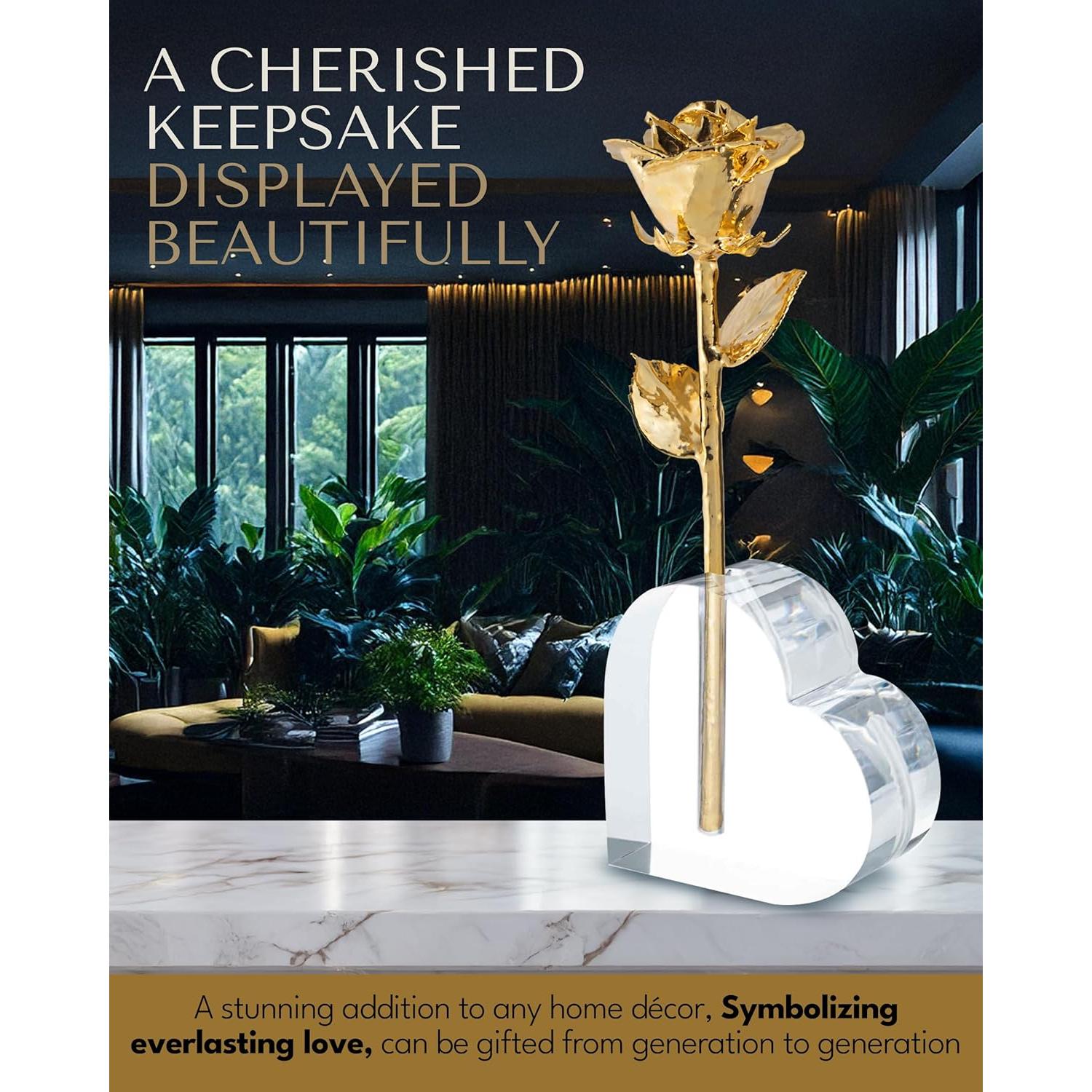 Rosa Eterna 24K Baño de Oro Rosa Real en Jarrón Corazón