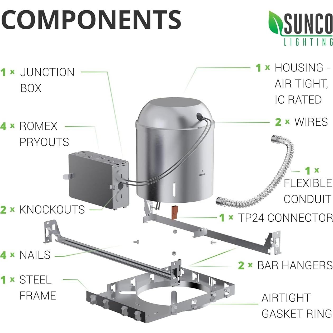 Sunco Paquete de 12 Lámparas Empotradas 15 cm IC Aisladas