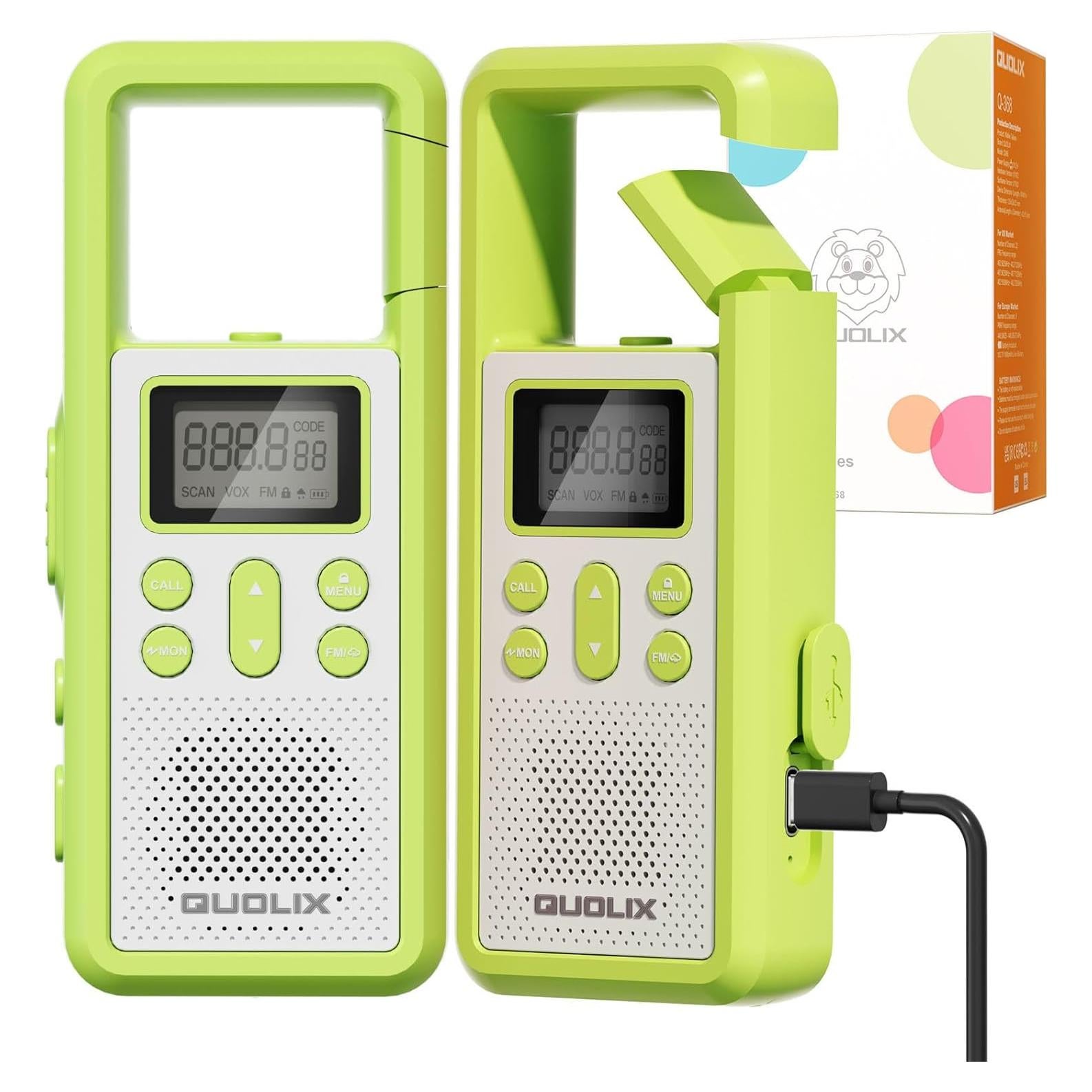 Walkie Talkies QUOLIX para Niños 2 Paquete Recargable VOX