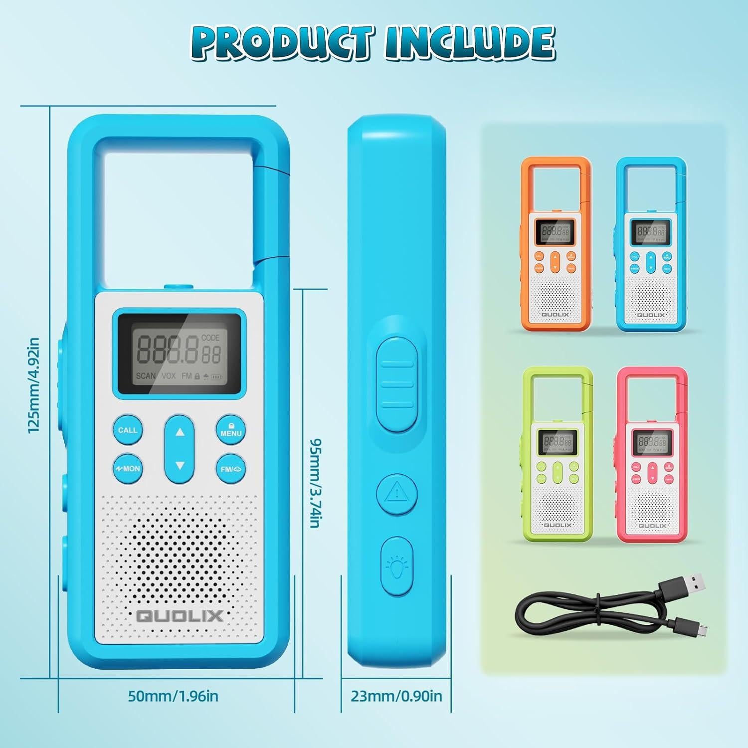 Walkie Talkies QUOLIX para Niños 2 Paquete Recargable VOX