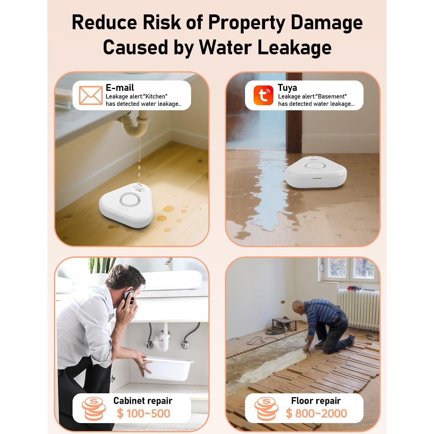 Detector de Fugas de Agua AmoVee con Alarma 120dB y App