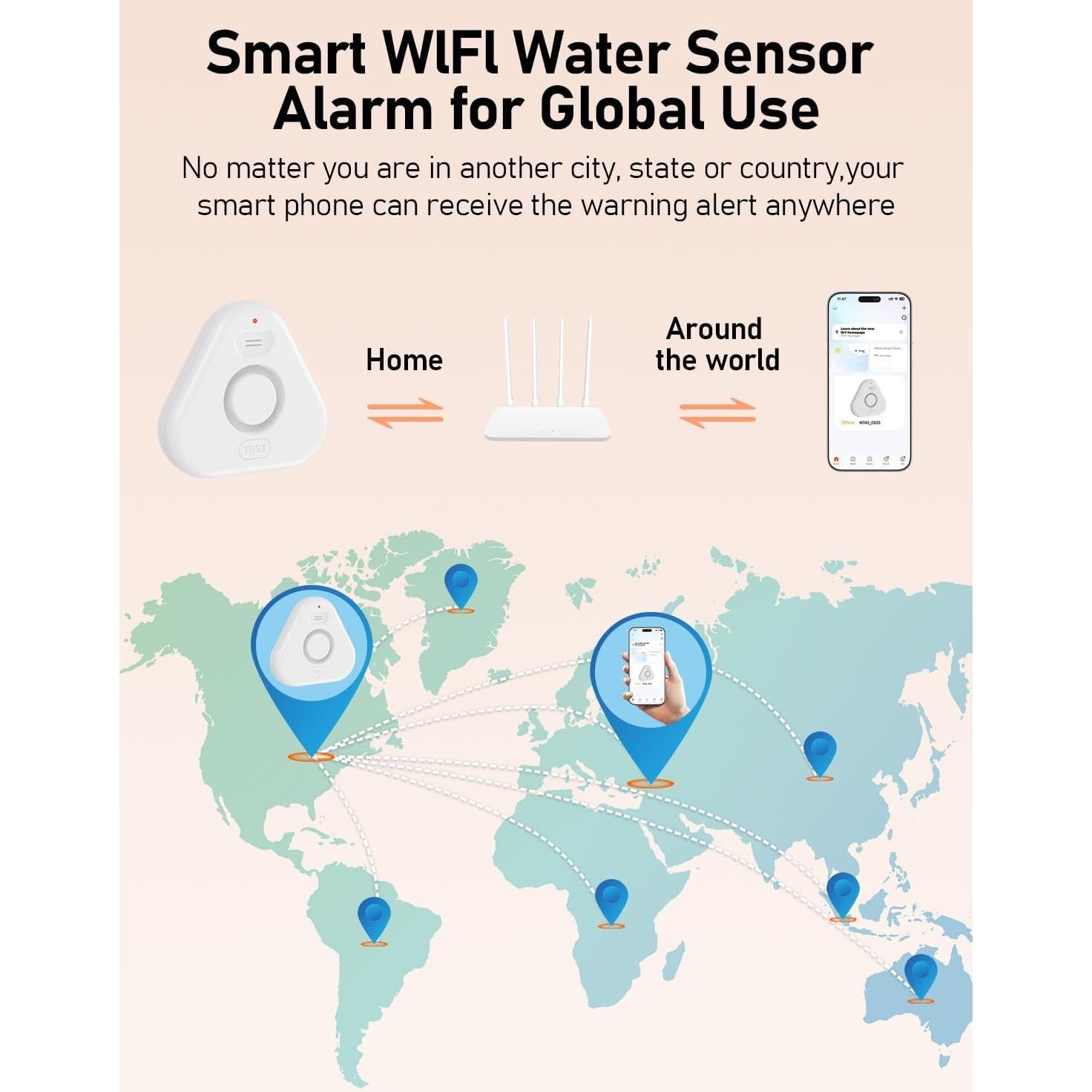 Detector de Fugas de Agua AmoVee con Alarma 120dB y App