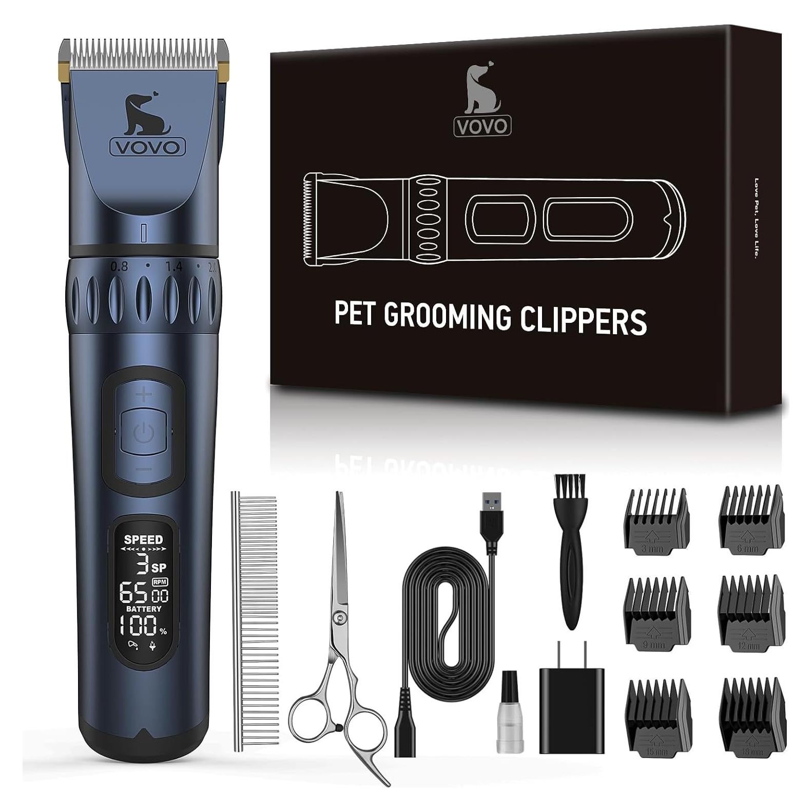 Cortapelos Eléctrico Inalámbrico VOVO para Perros - 3 Velocidades, Bajo Ruido, Azul