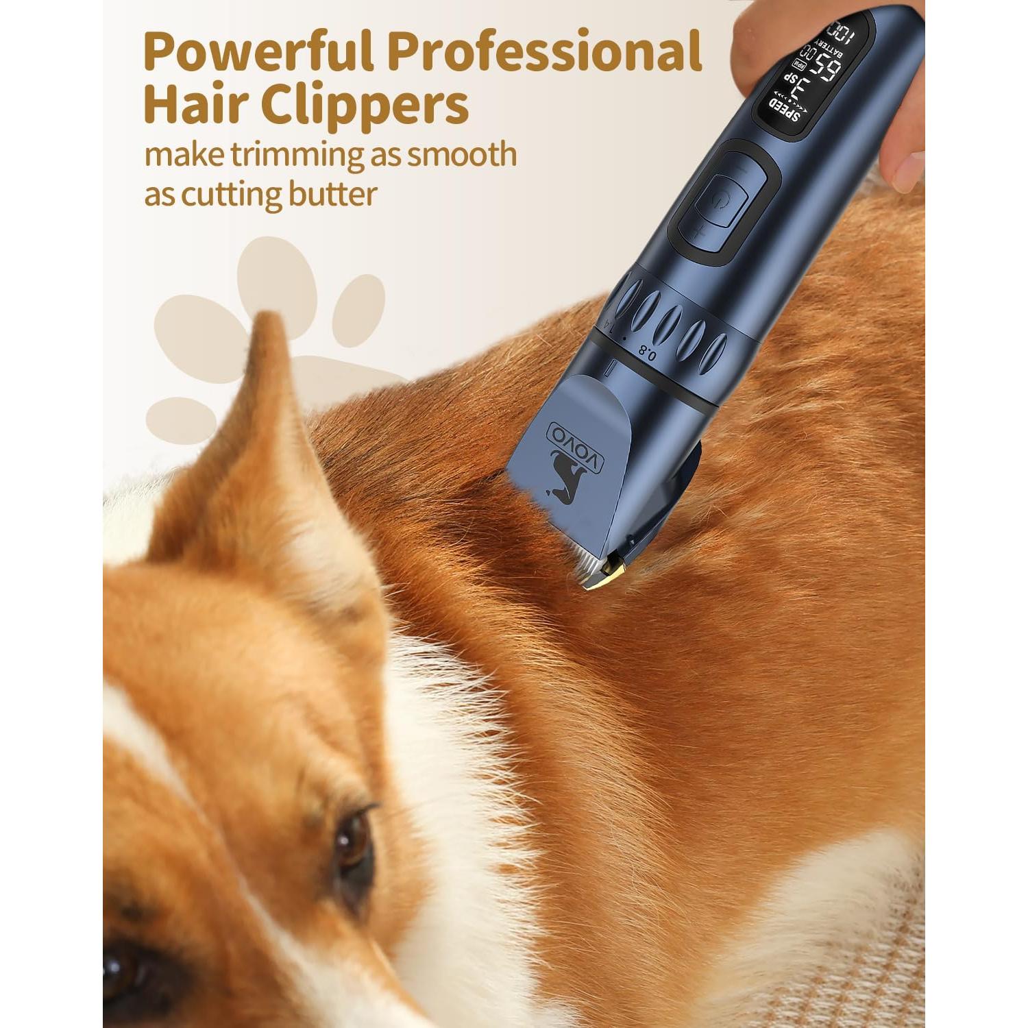 Cortapelos Eléctrico Inalámbrico VOVO para Perros - 3 Velocidades, Bajo Ruido, Azul