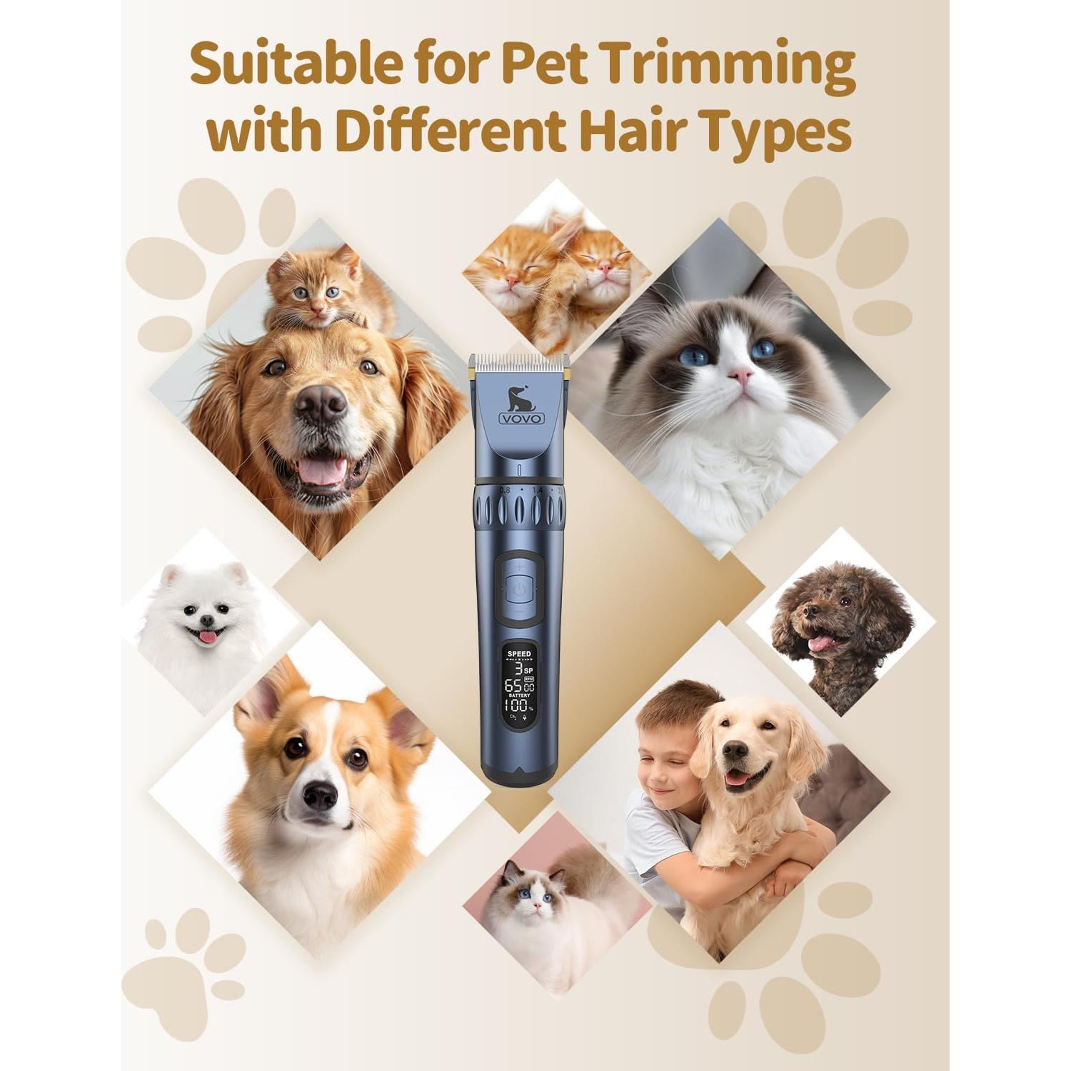 Cortapelos Eléctrico Inalámbrico VOVO para Perros - 3 Velocidades, Bajo Ruido, Azul