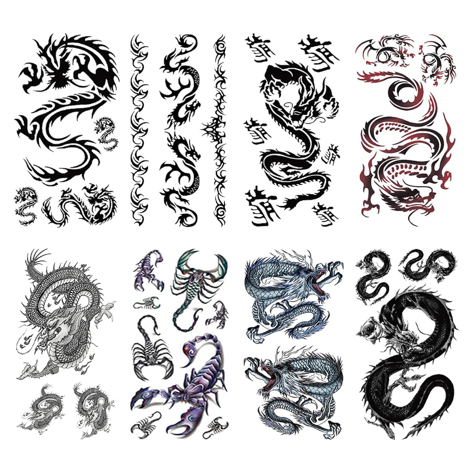 Tatuaje Temporal Dragón Chino Briyhose 8 Hojas 19x9 cm