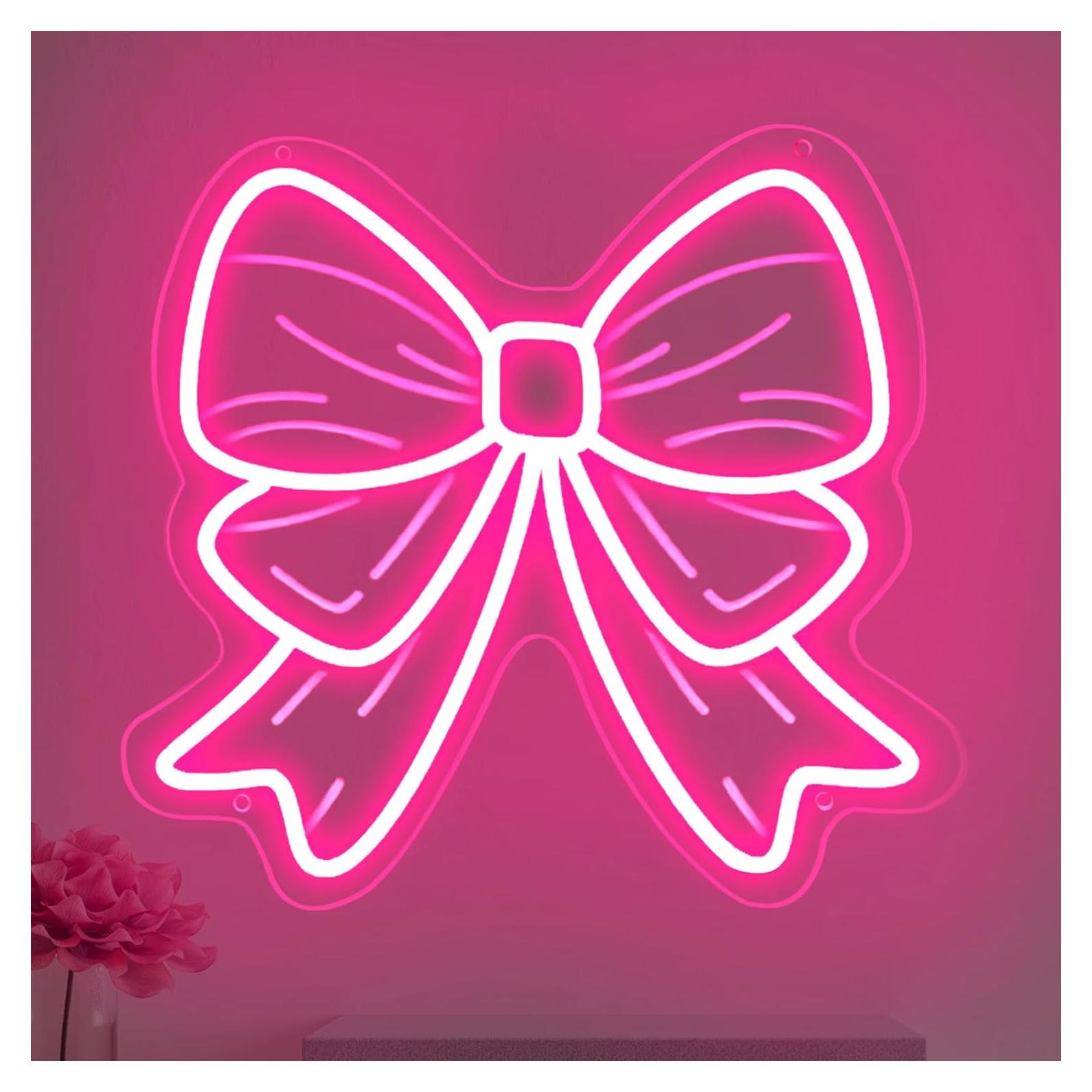 Letrero de Neón LED Rosa con Lazo para Decoración de Habitaciones