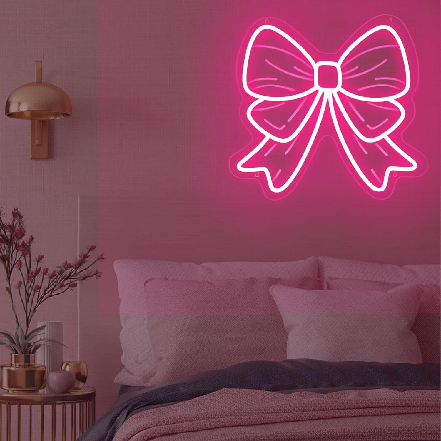 Letrero de Neón LED Rosa con Lazo para Decoración de Habitaciones