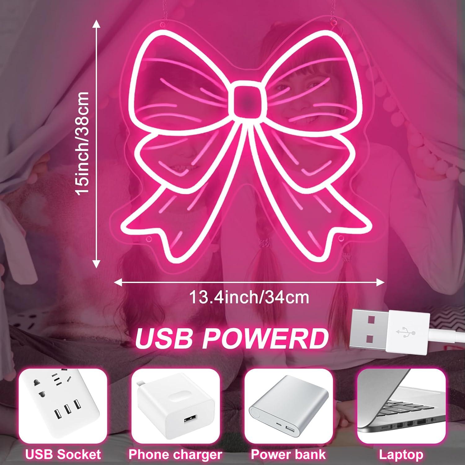 Letrero de Neón LED Rosa con Lazo para Decoración de Habitaciones