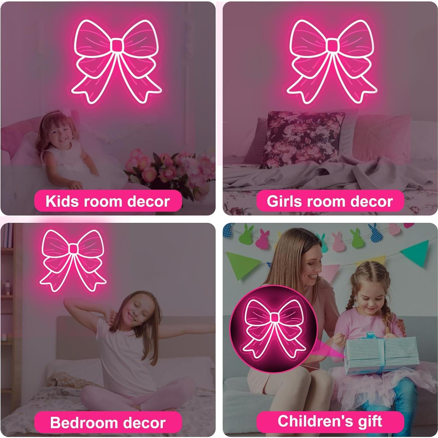 Letrero de Neón LED Rosa con Lazo para Decoración de Habitaciones